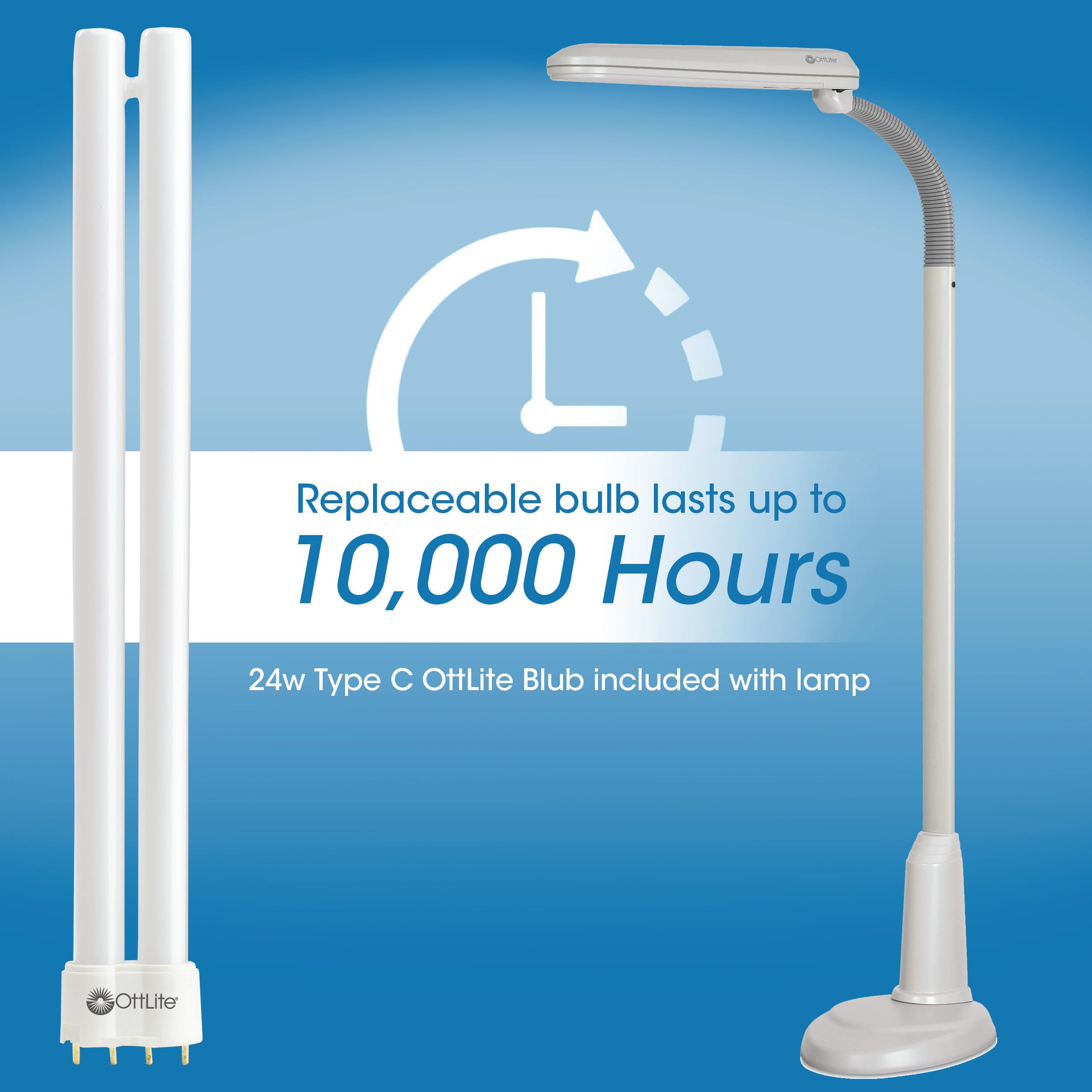 OttLite Standing Floor Lamp - Adjustable Neck, 24w Compact Fluorescent, Off-White, Large, Model L24554-SHPR for Home & Office