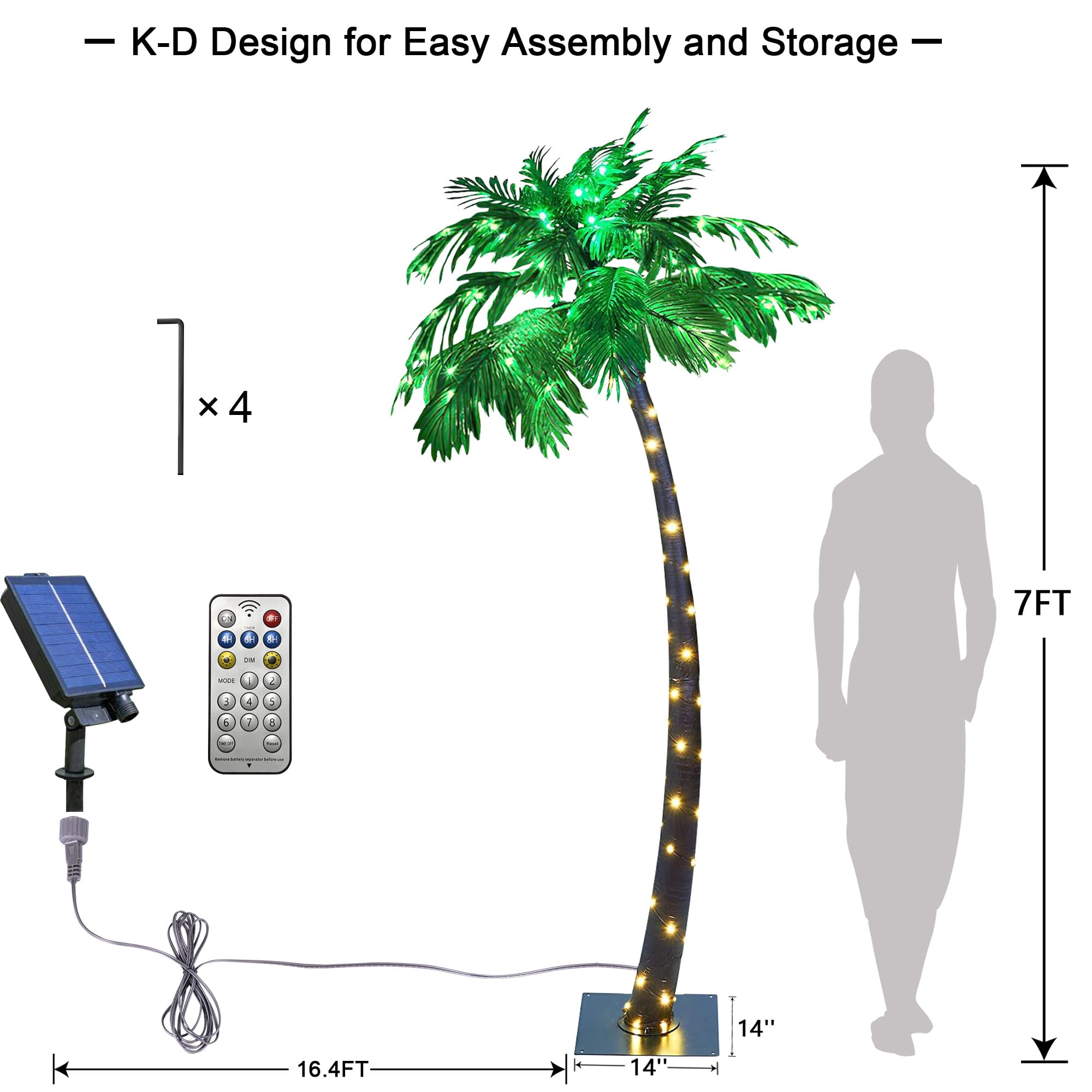 Lightshare 7Ft Gorgeous Solar Palm Tree Artificial Tree, 96Led Lights, Decoration For Office, Home, Party, Christmas, Nativity, Outdoor Patio