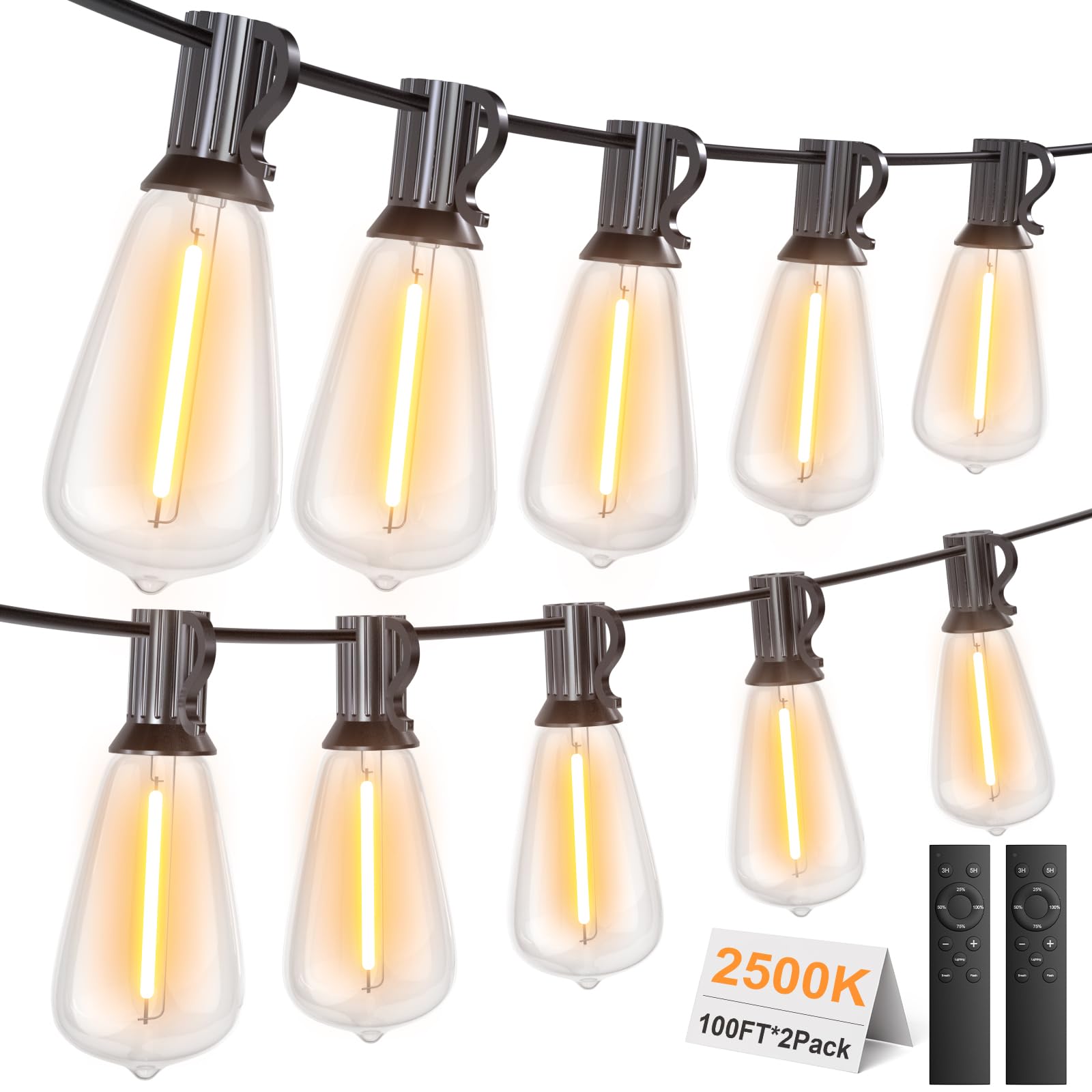 LaPitio 200FT Outdoor String Lights with Remote, Garden Patio Decor with 2500K Warm White, 100+4 LED Edison Bulbs, Support Timer