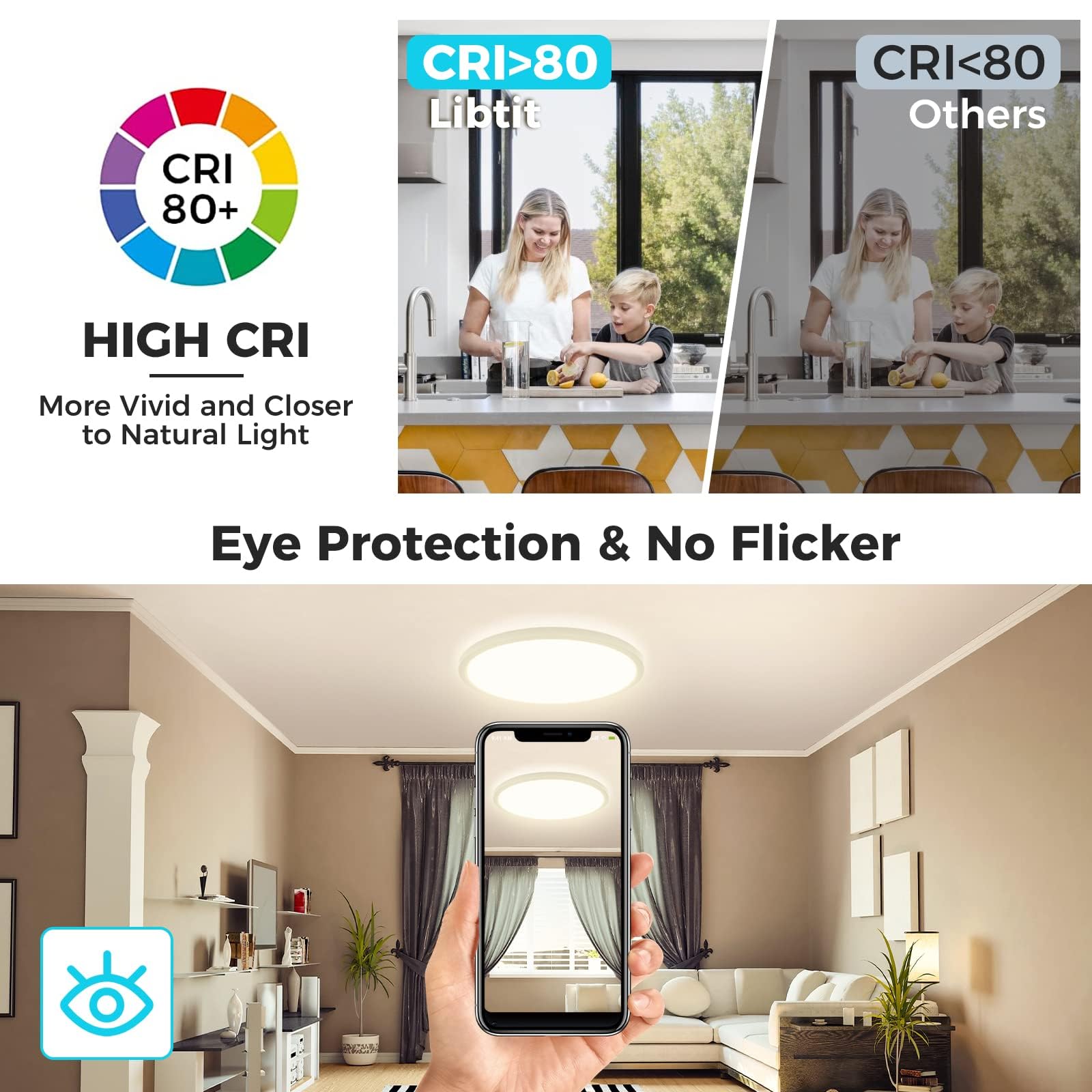 Libtit 13 Inch Led Ceiling Light, 3 Color Selectable 3000K/4500K/6000K Thin Flat Led Surface Mount Ceiling Light, 28W 3200 Lm Lo