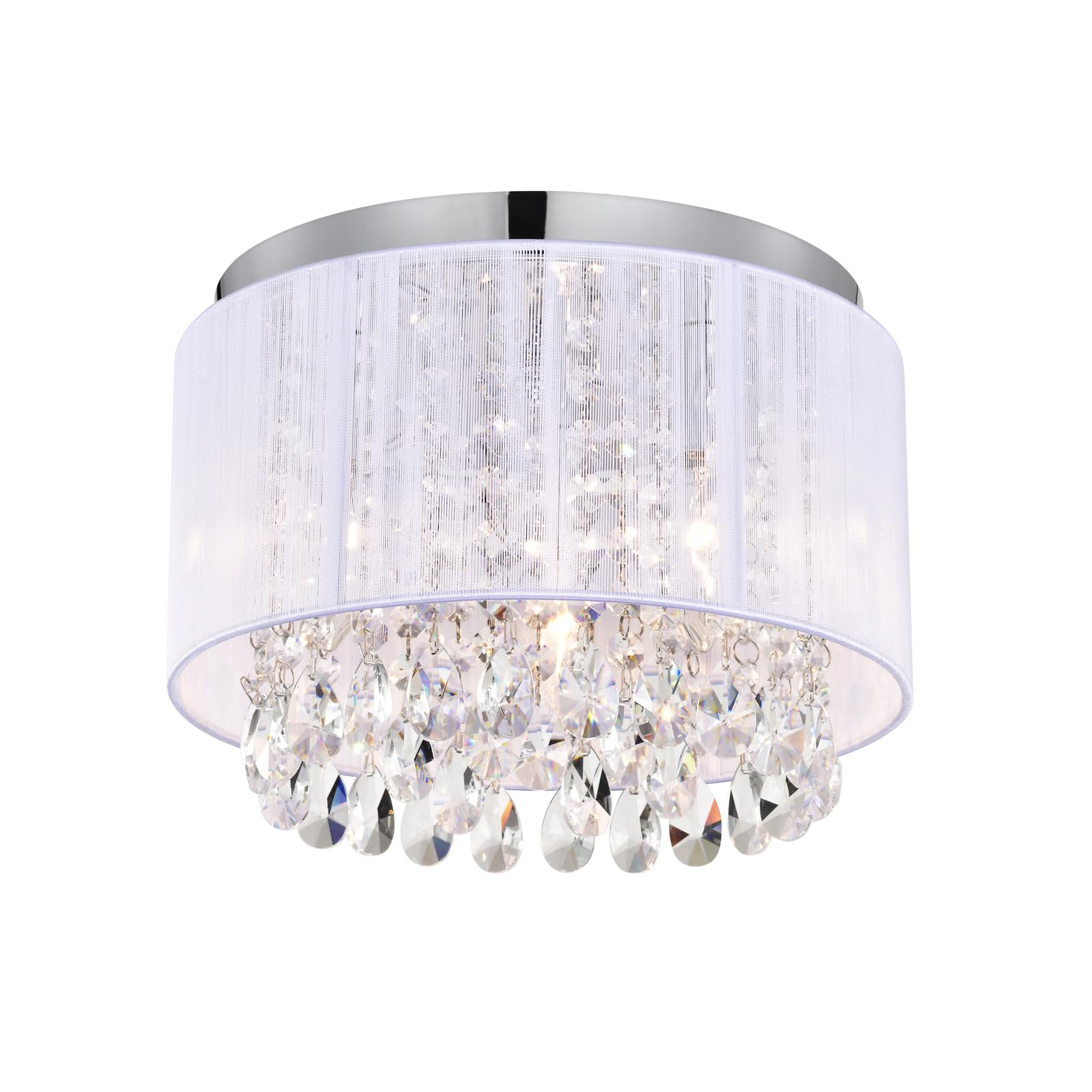 LaLuLa White Chandelier Mini Flush Mount Lighting 3-Light 11in Round Crystal Fixture