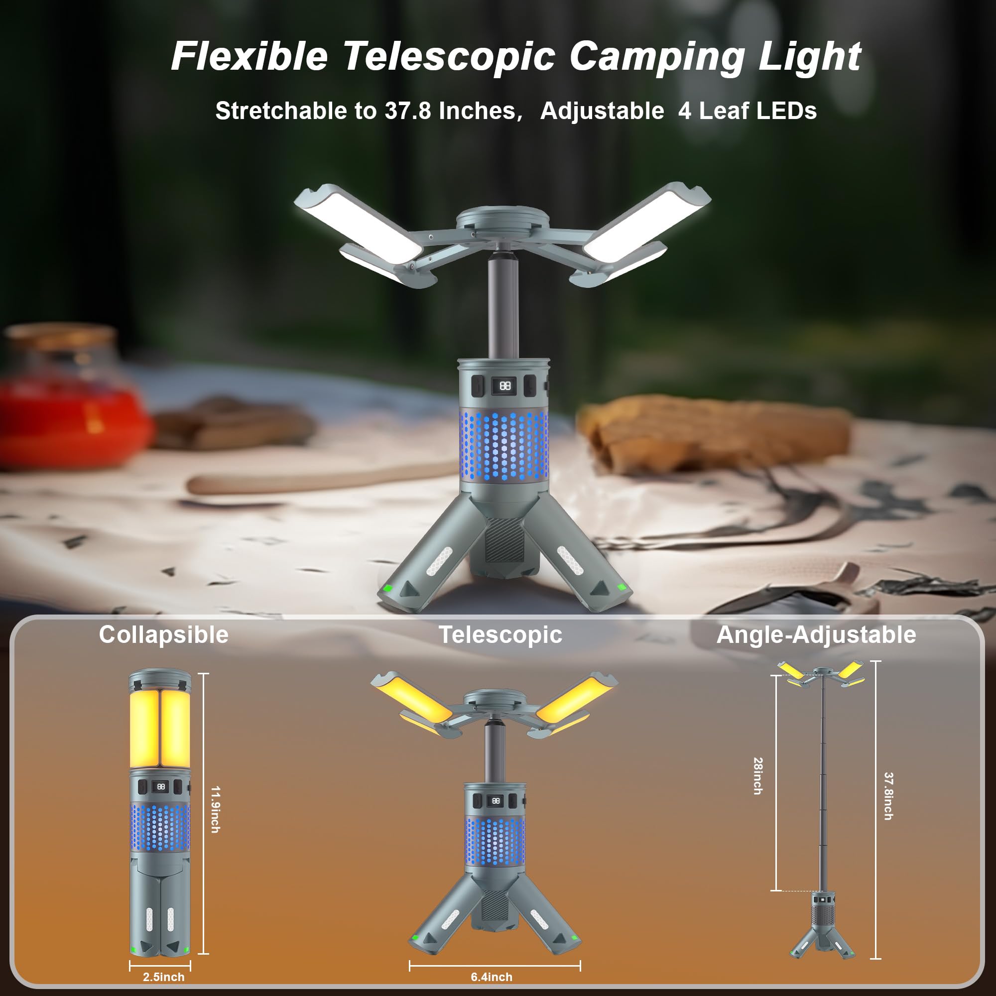 Camping Lights, Rechargeable Telescopic Camping Lights with Stand,12,000mAh Camping Lanterns & Lights with RGB, Magnetic Base, P