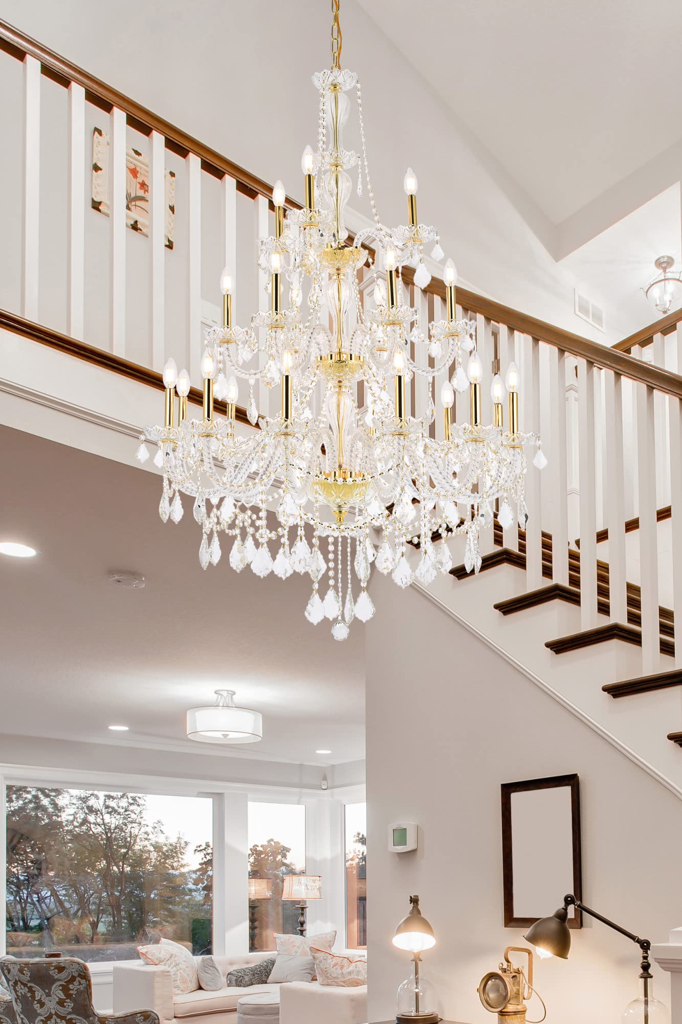 Elegant Lighting Giselle 21-Light Royal Cut Crystal Chandelier - Gold Finish, Clear