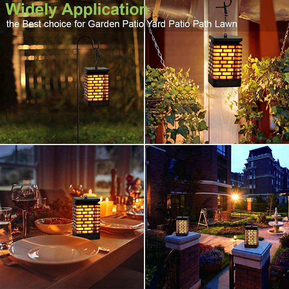 EOYIZW Solar Outdoor Lights 2 Pack- 99 LEDs Solar Lantern Flickering Flame Lights for Garden Decor- IP65 Waterproof Solar Garden