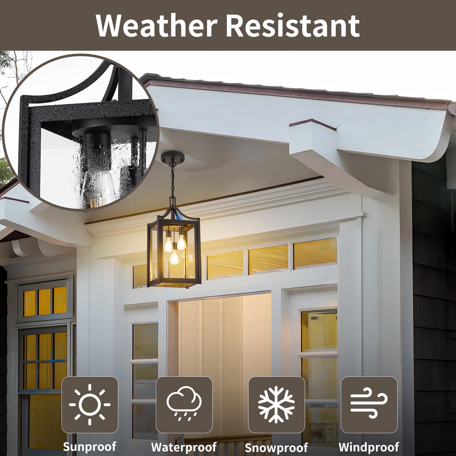 Osimir Outdoor Pendant Light - 18.5" Large Black Chandelier with Clear Glass, Adjustable Chain, Model OS-KY1004