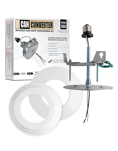 The Can Converter - R56, Complete Recessed Can Light Conversion Kit, For Ceiling Light Fixture, Pendant Light, Hanging Light, Ceiling Fan, With 7’¾ Beveled & Flat, Steel, Ceiling Medallion, White