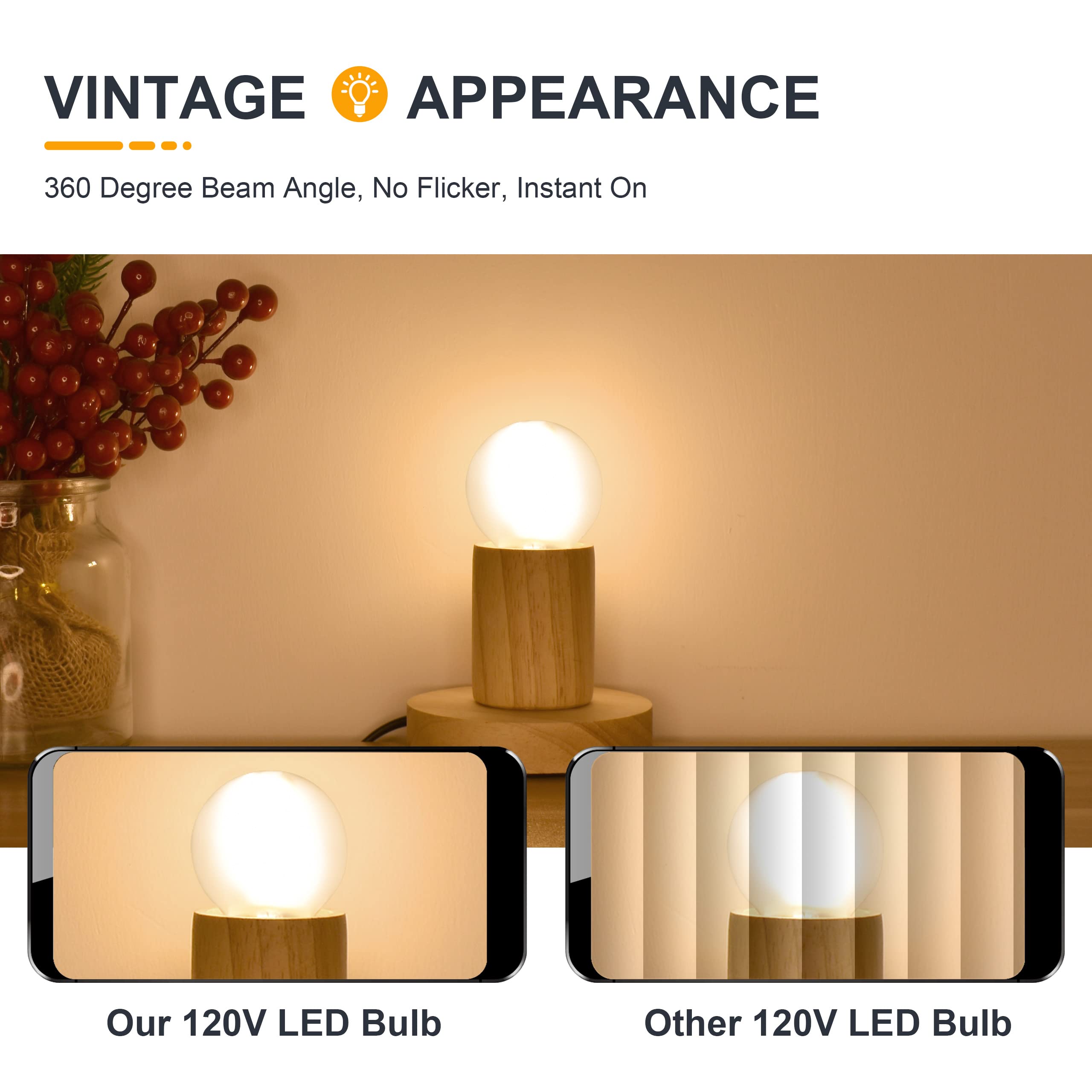 TOKCON Dimmable A15 LED Globe Bulbs, 4W, 2700K Warm White, Frosted Glass, Small, 6 Pack