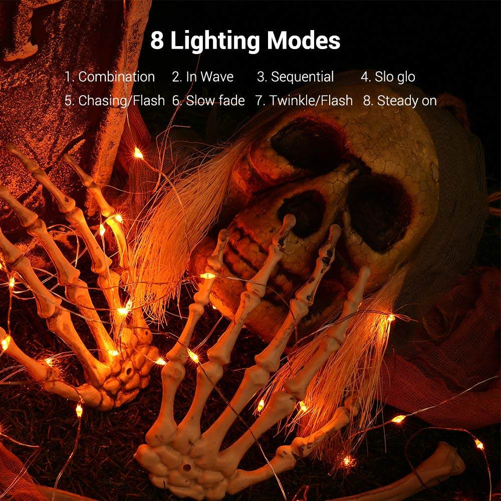 BrizLabs Orange Fairy Lights, 19.47ft 60 LED Orange Halloween String Lights, 8 Modes Battery Fairy Light with Remote, Indoor Out