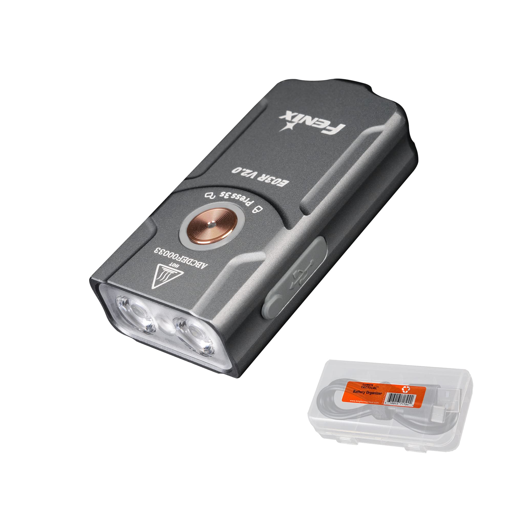 Fenix E03R v2.0 Keychain Flashlight, 500 Lumen, USB-C Rechargeable, Grey, Anodized Aluminum