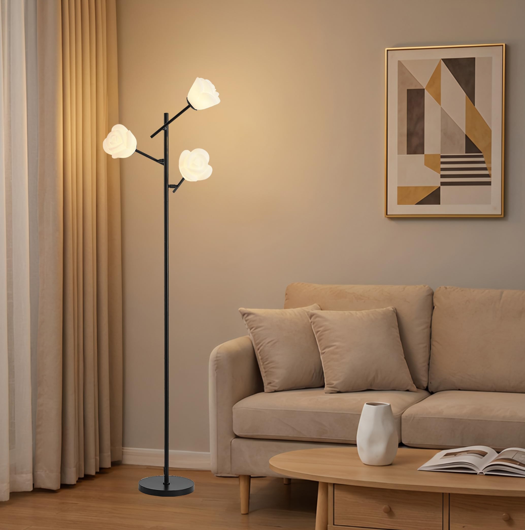 Fiqevs Mid Century Modern Floor Lamp with 3 Adjustable Flower