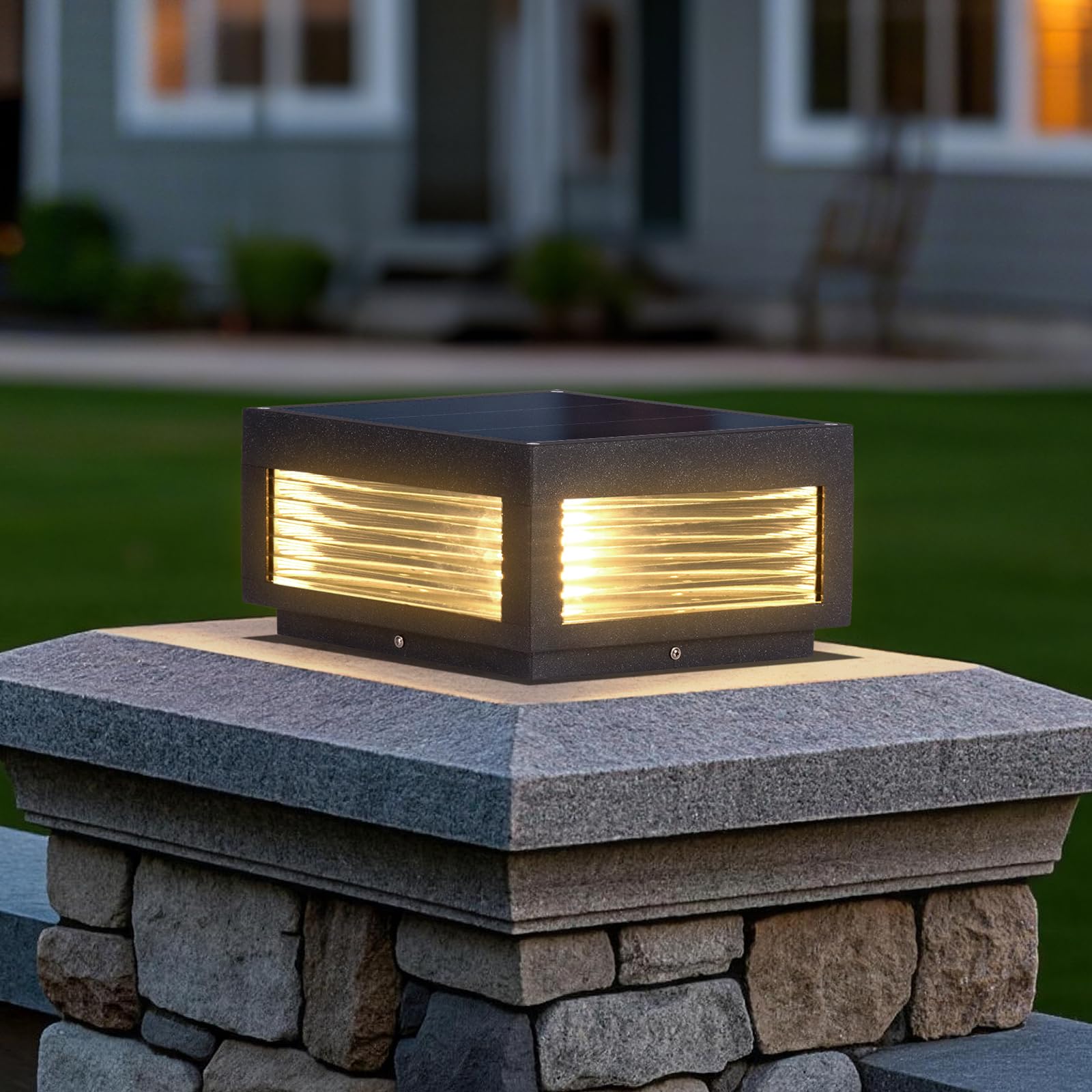 PAKEDANDUN Solar Post Lights, 9.84 Pillar Lamp Posts IP54 Waterproof Modern Column Lamps Dusk to Dawn 3000K LED Square Lantern