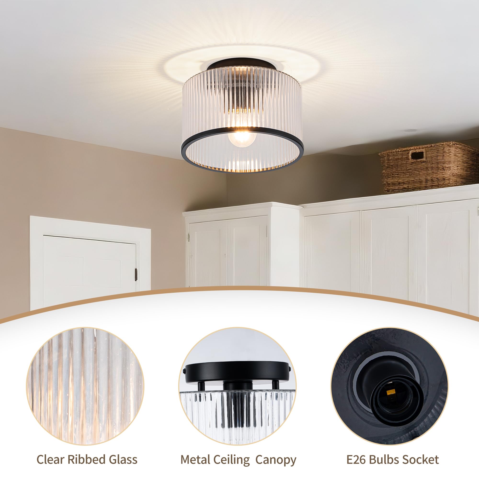 MAYNA Modern Black Semi Flush Mount Ceiling Light Fixture, 1-Light Hallway Light Fixtures Ceiling Mount, Dimmable Kitchen Lighti