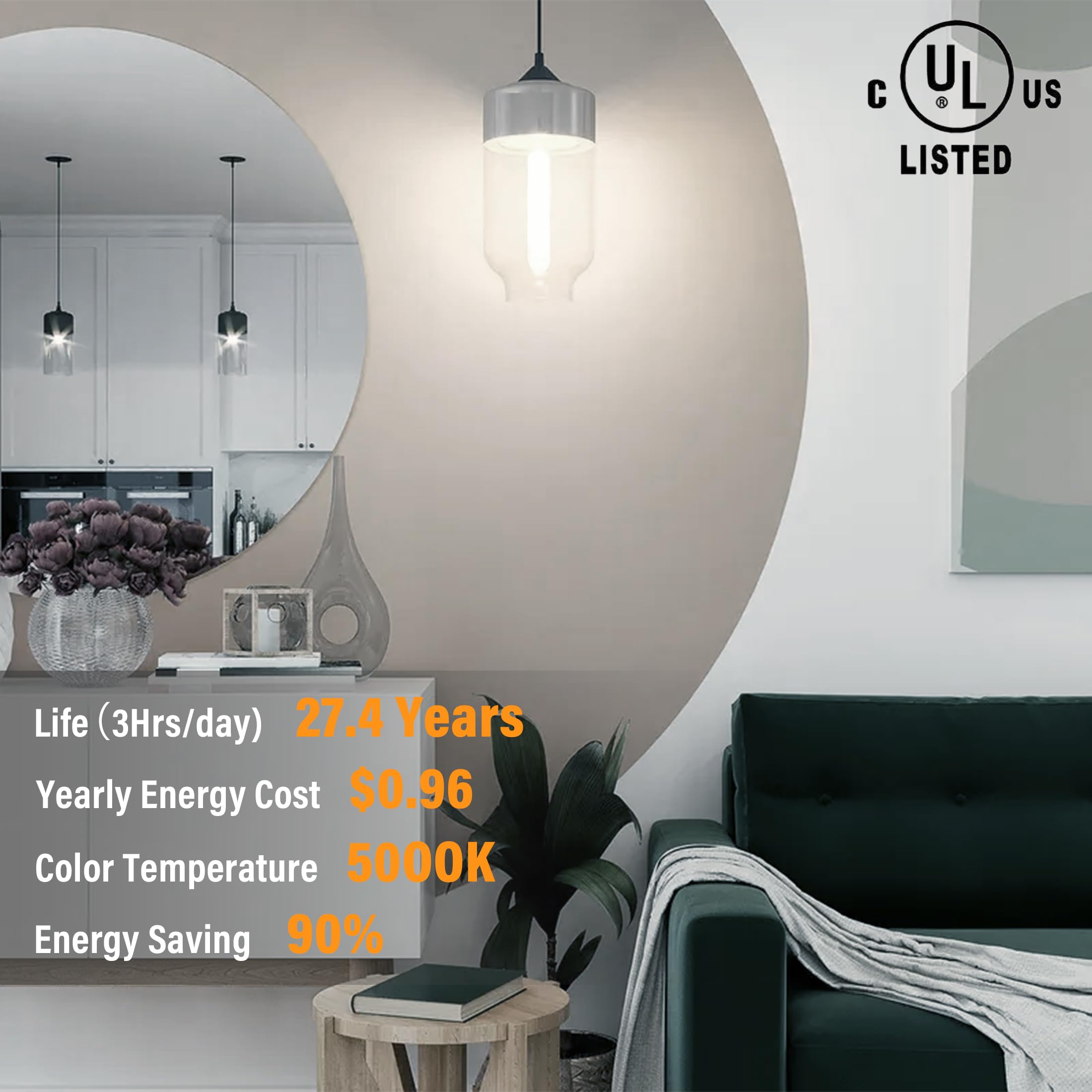 NOVELUX 11.8IN Dimmable LED Light Bulbs E26 Base 8W Vintage Clear Glass 5000K Daylight White - 2 Pack