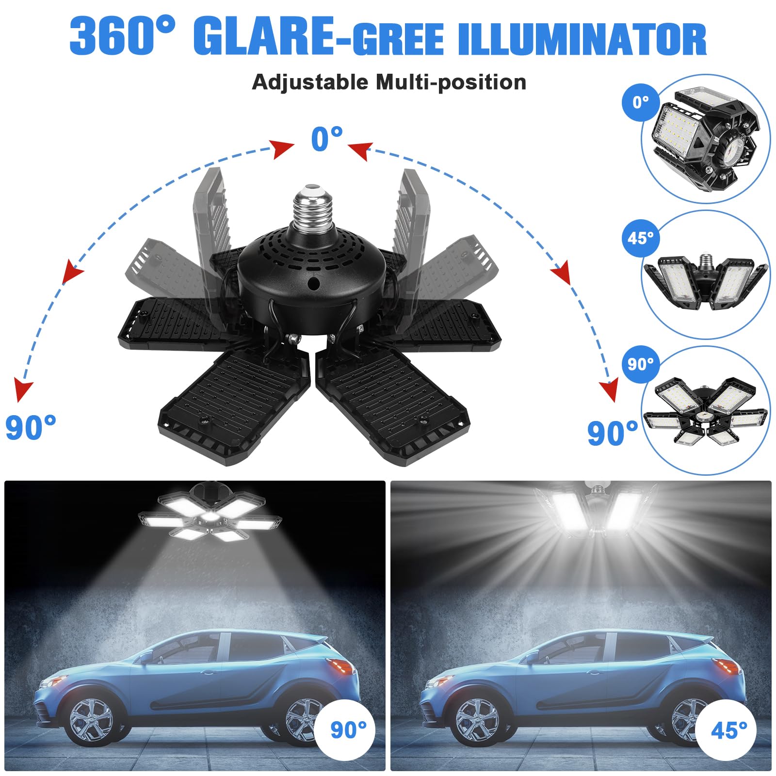 Led Garage Lights Bulb 2 Pack 180W 18000Lm 6500K Led Shop Light With 6 Plus 1 Deformable Panels Basement Barn Ceiling Lights E26