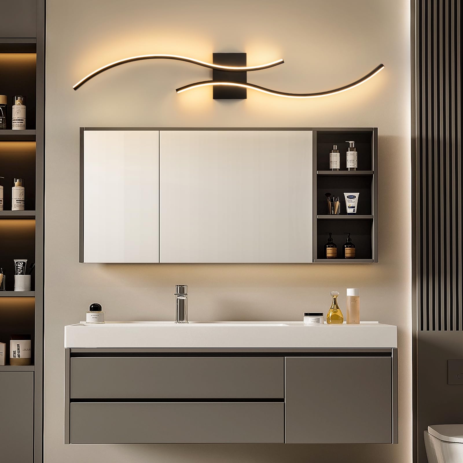 Caneoe Modern Led Wall Light Sconce, 39 Black Aluminum, Warm White 3000K, Ideal For Bathroom, Living Room, Bedroom, Hallway