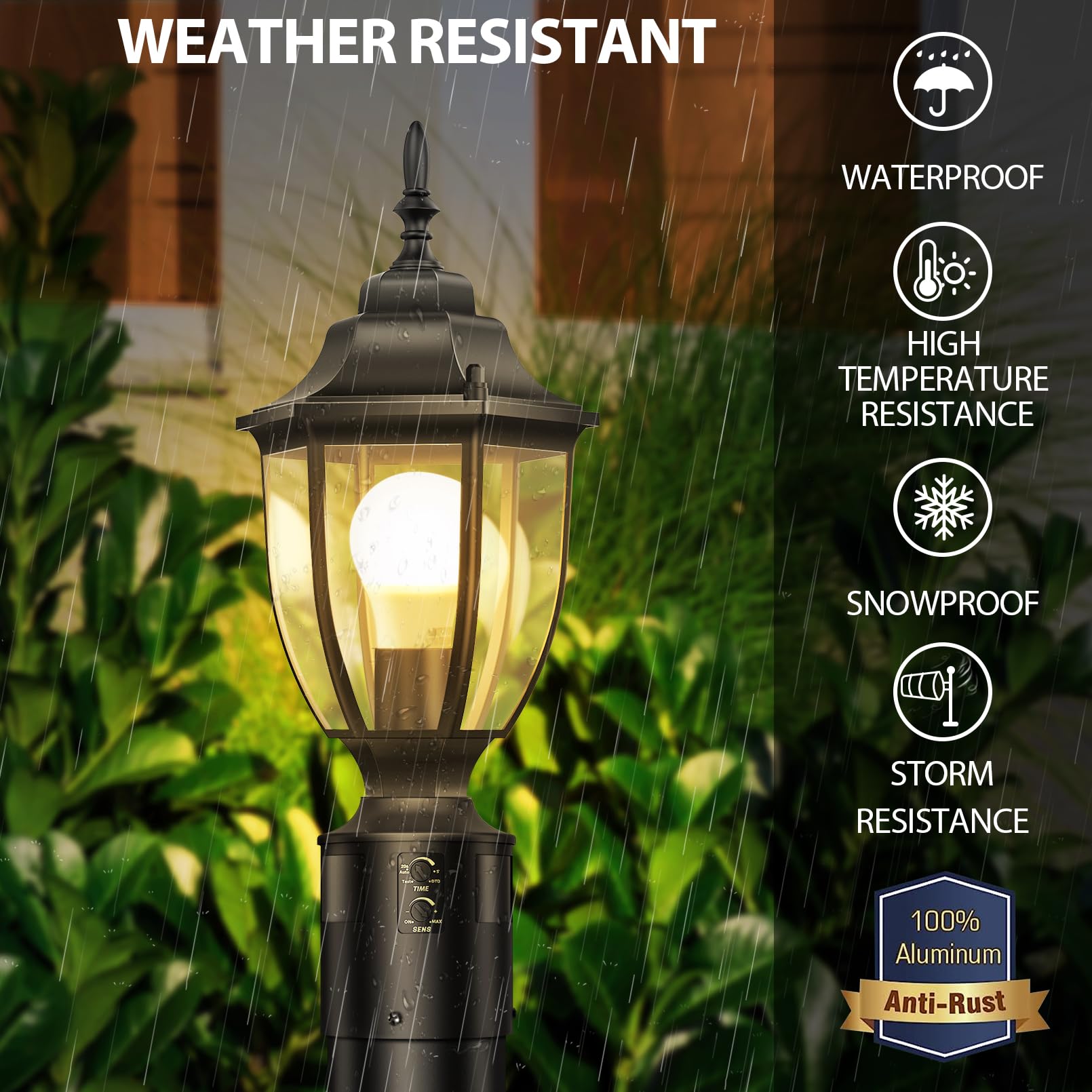 Lamomo Motion Sensor Outdoor Post Light Fixture, Waterproof Aluminum, Black, 1 Pack for Yard Patio Garden