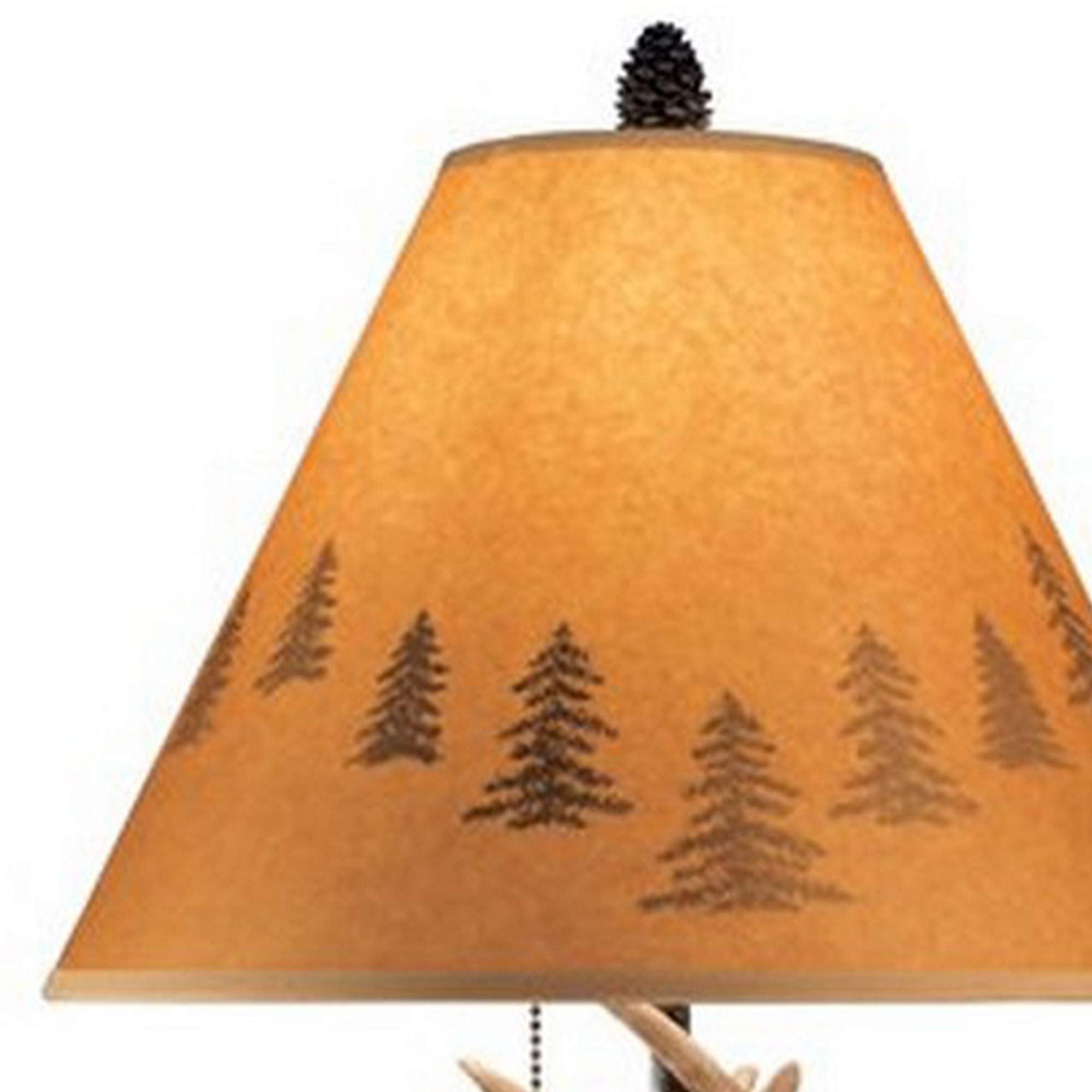 Benjara Resin Body Table Lamp With Antler And Pinecone Design, Set Of 2, Brown