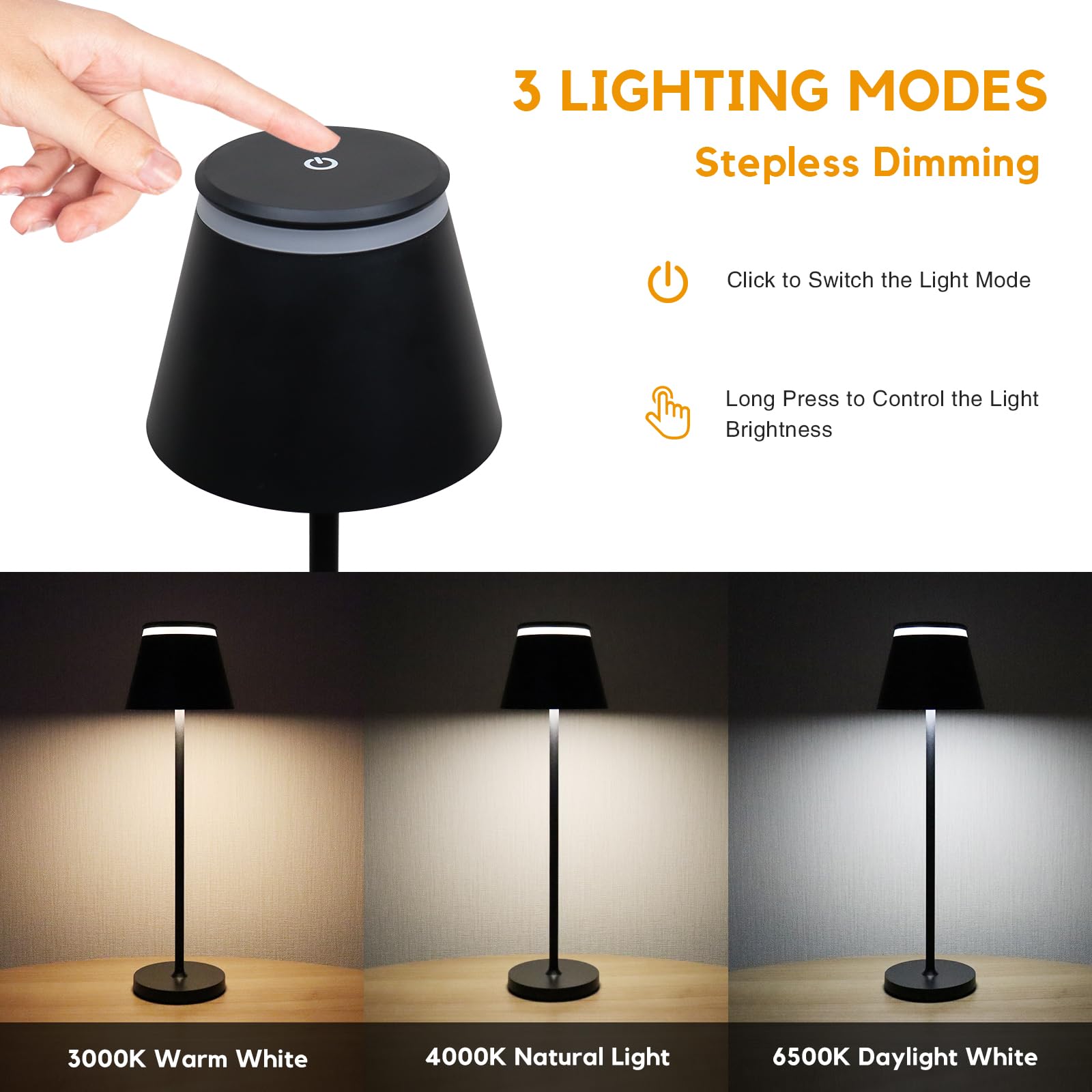 Yupola Cordless Table Lamp, Rechargeable 5000mAh, Waterproof Touch Dimmable Light, 1pcs, Black, Model GJTD-P-SB5