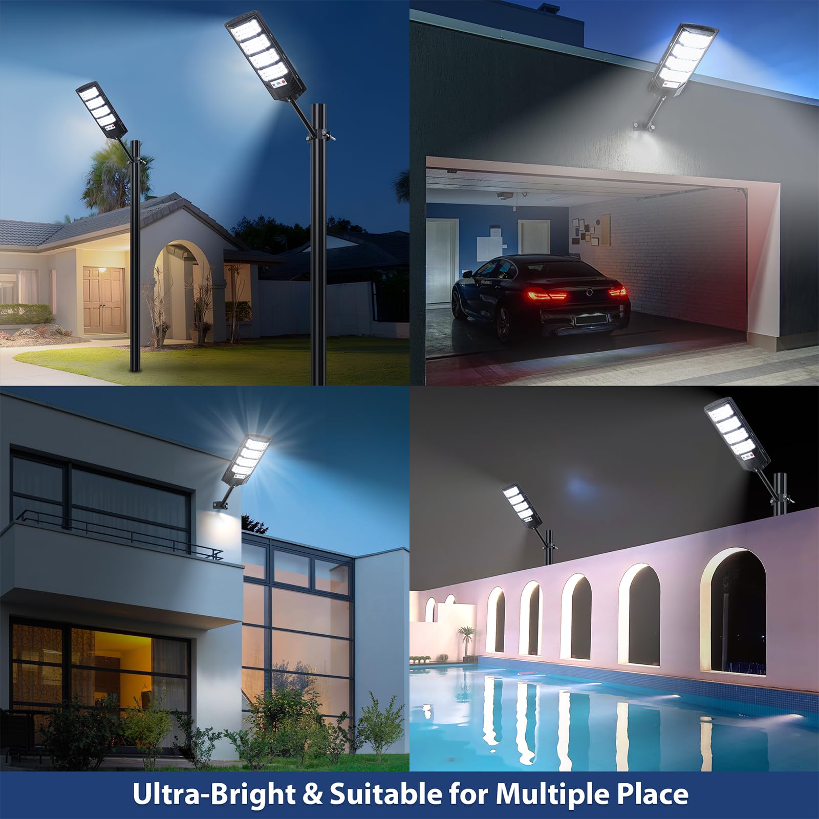 Yusist Solar Street Lights 2 Pack, 6500K LED Motion Sensor, Waterproof, Remote, Black, Model TL-155-2