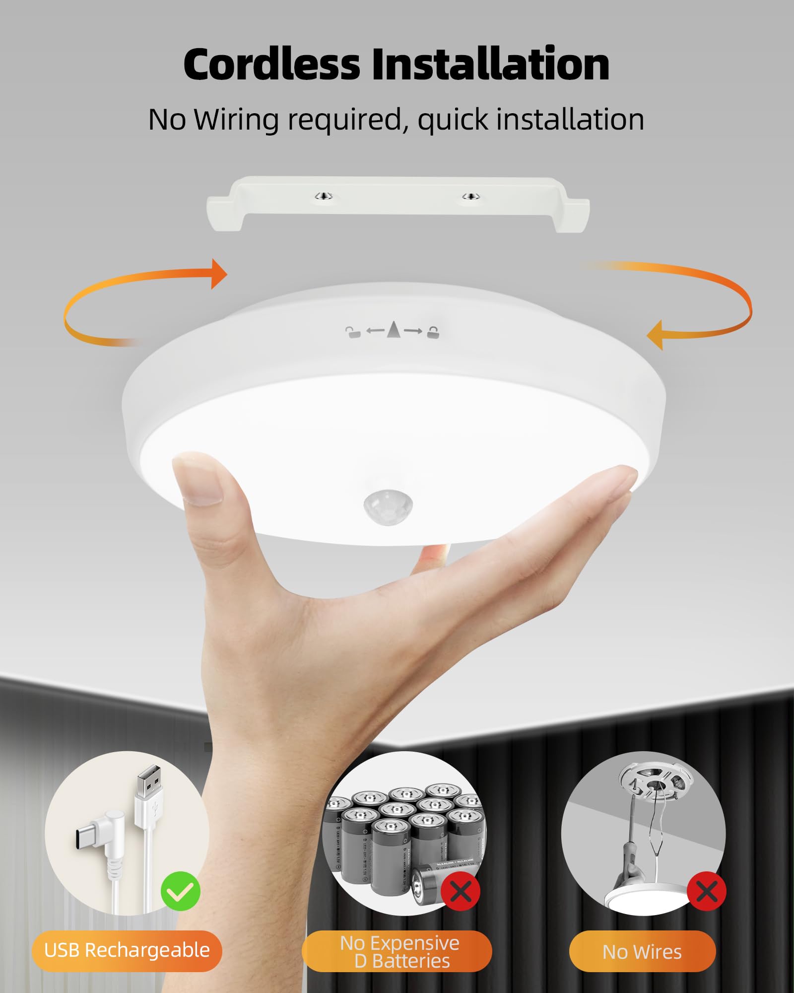 Ezvalo Rechargeable Motion Sensor Ceiling Light, 10000Mah Wireless Closet Light, Battery Operated Ceiling Light With Remote, 400