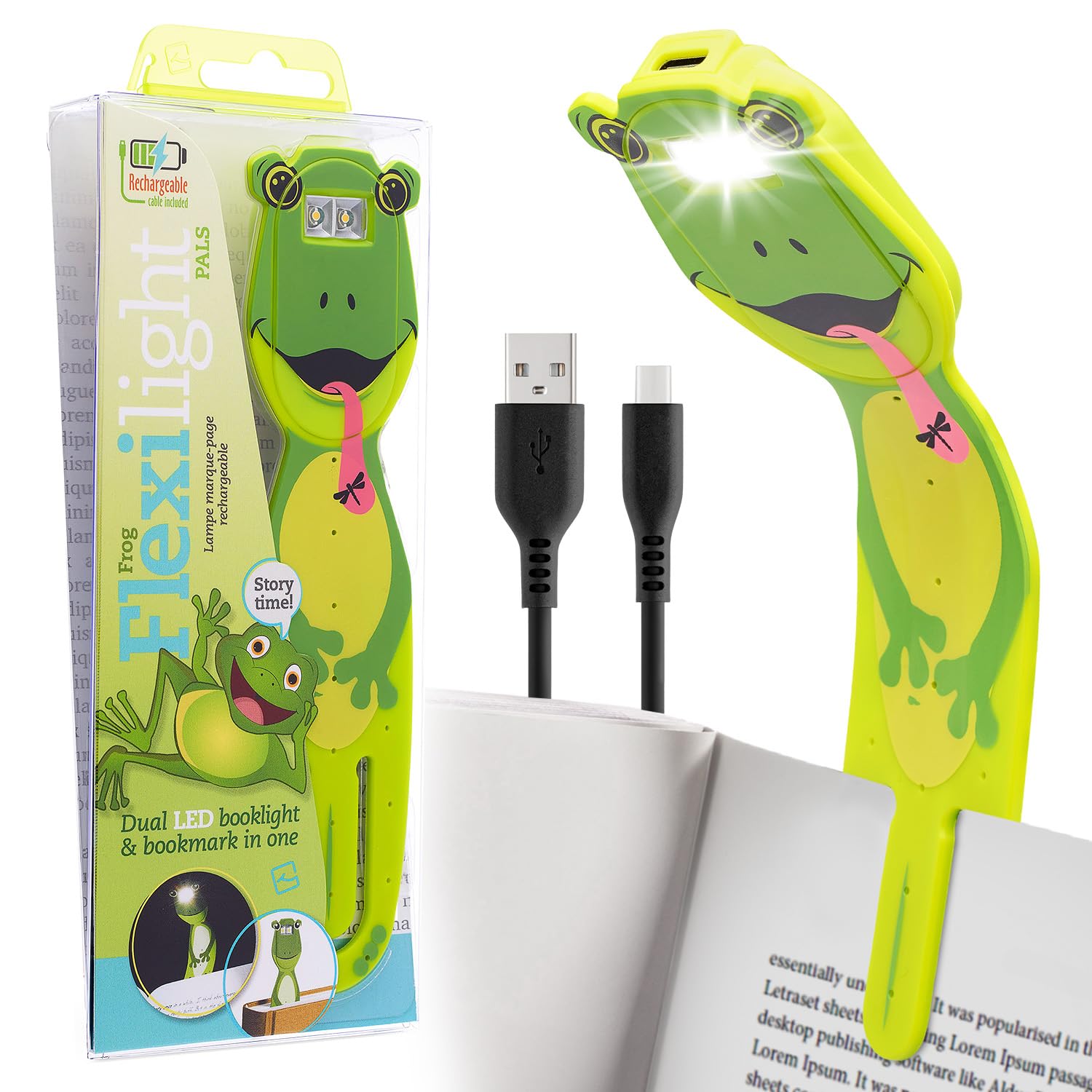 Gifts For Readers & Writers Flexilight Pal Bookmark Reading Light - Rechargeable Led Clip On Lamp, Frog Color, Model Flp