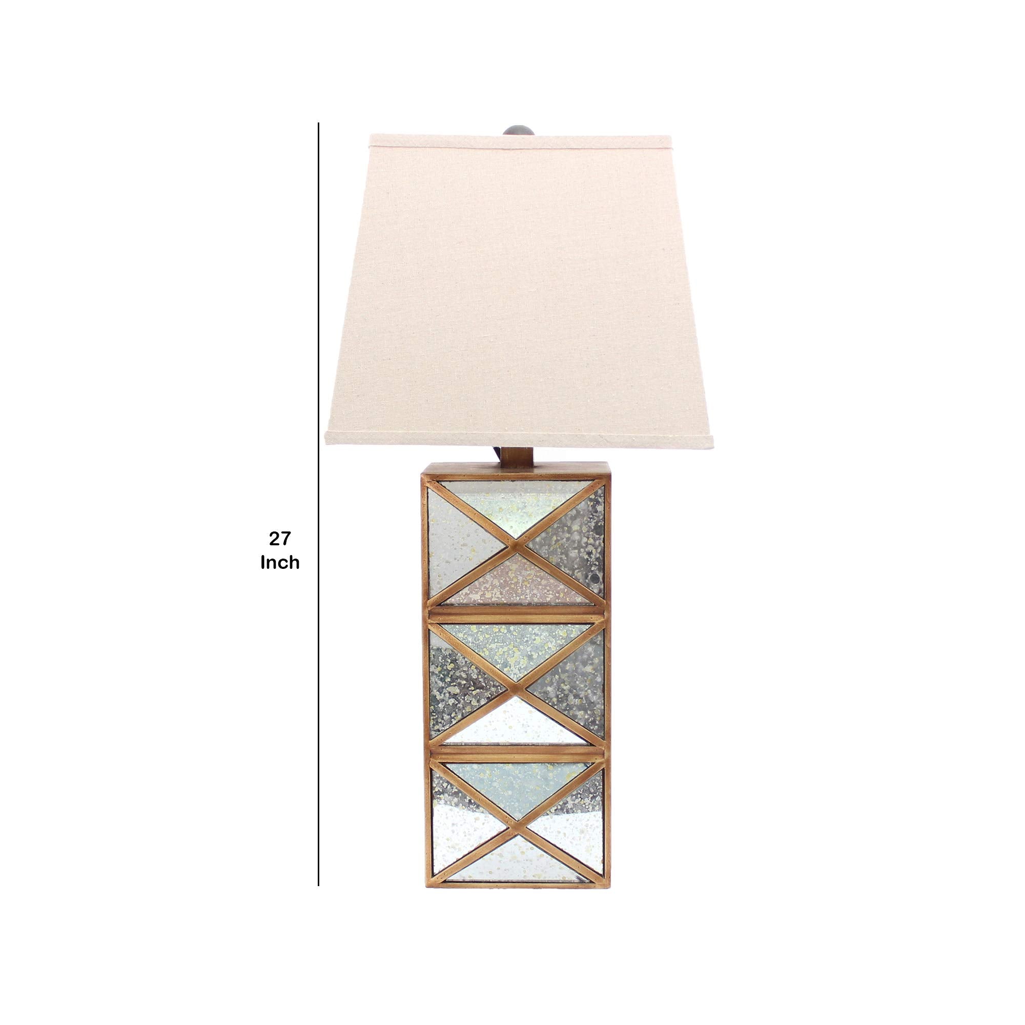 Benzara Metal Table Lamp, X Shape Design, Mirror Front, Multicolor, Model BM217246