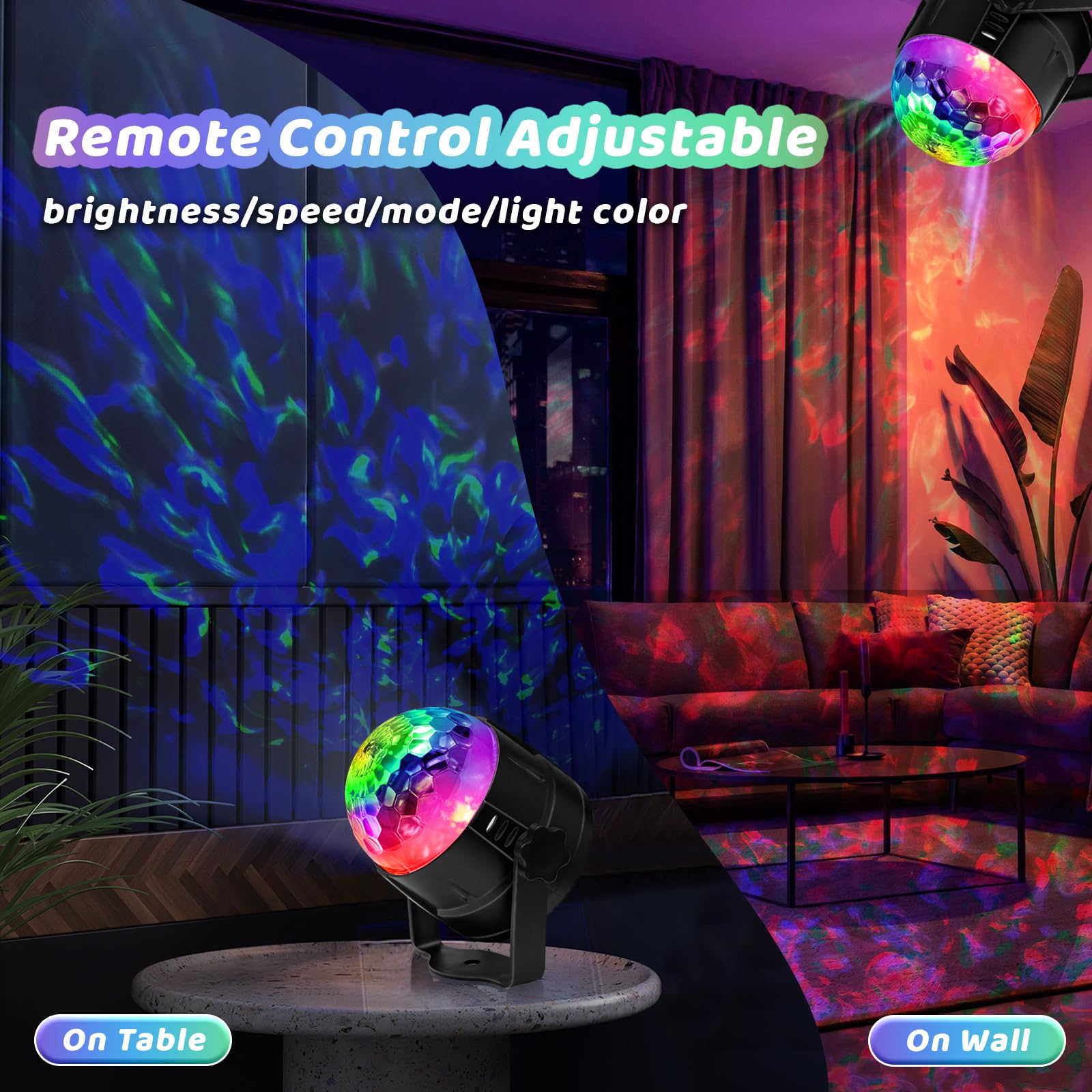 AVEKI Ocean Water Wave Disco Light Projector, 15 Modes, Sound Activated, Remote Control, Model 8541999587, Color: 15 Water Wave