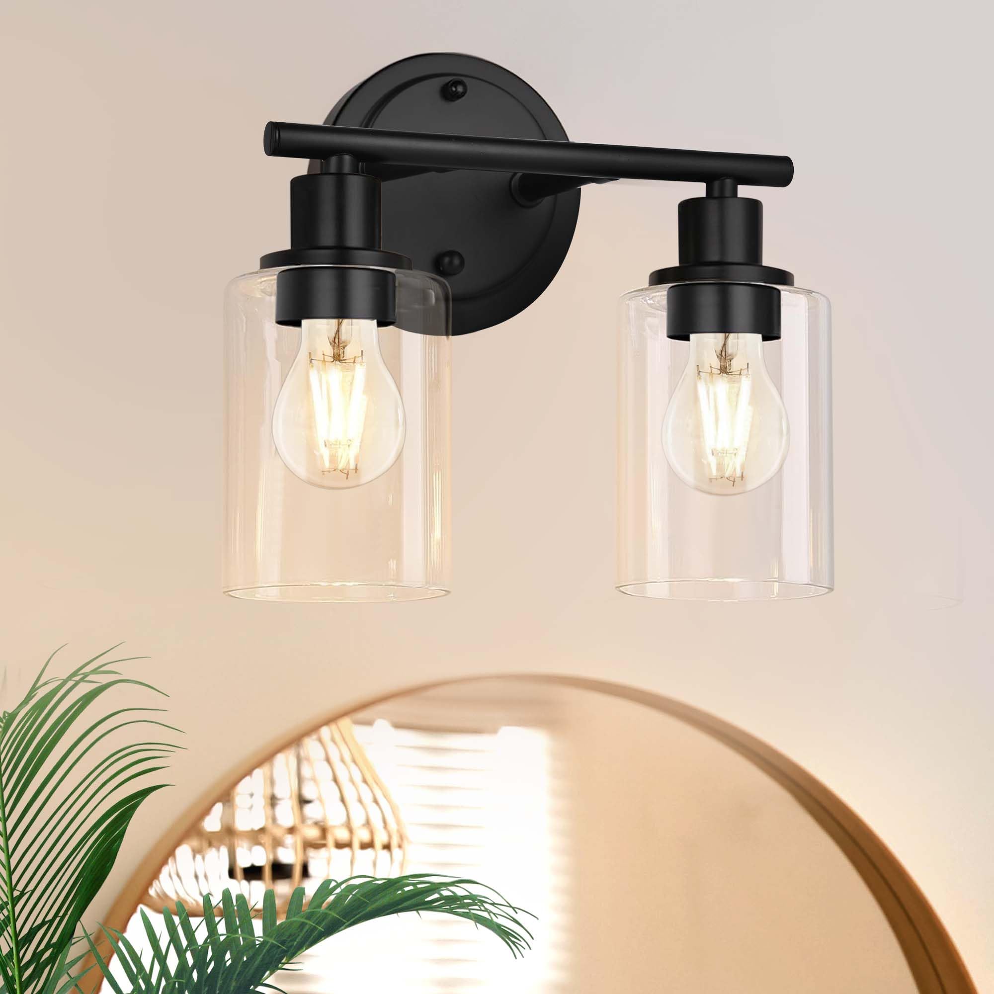 Faymart 2-Light Bathroom Vanity Light Fixture, Black Glass & Metal, Model 748327905263