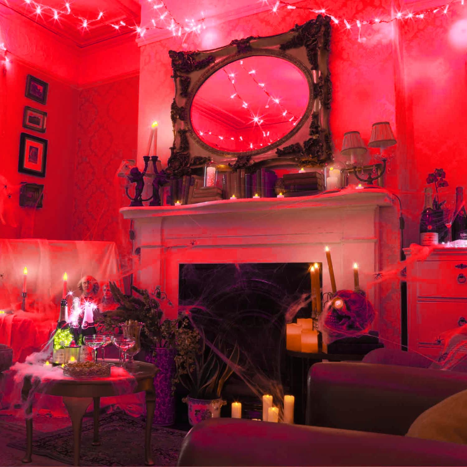 Jmexsuss 33Ft 100 Led Red Lights For Halloween, 8 Modes Red String Lights Plug-In, Clear Wire Red Christmas String Lights Indoor