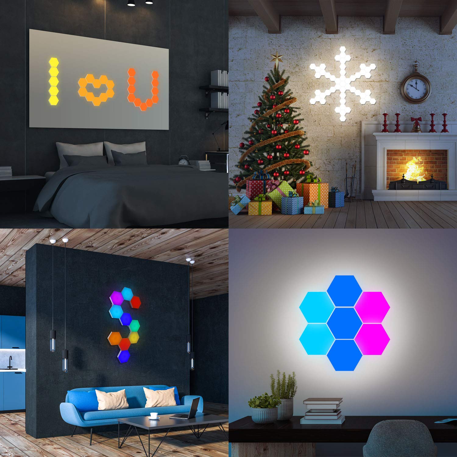 Ifthfour Hexagon Led Lights,Remote Control Wall Lamp,Intelligent Modular Touch Colorful Diy Lamp,Used For Bedroom,Bathroom,Livin