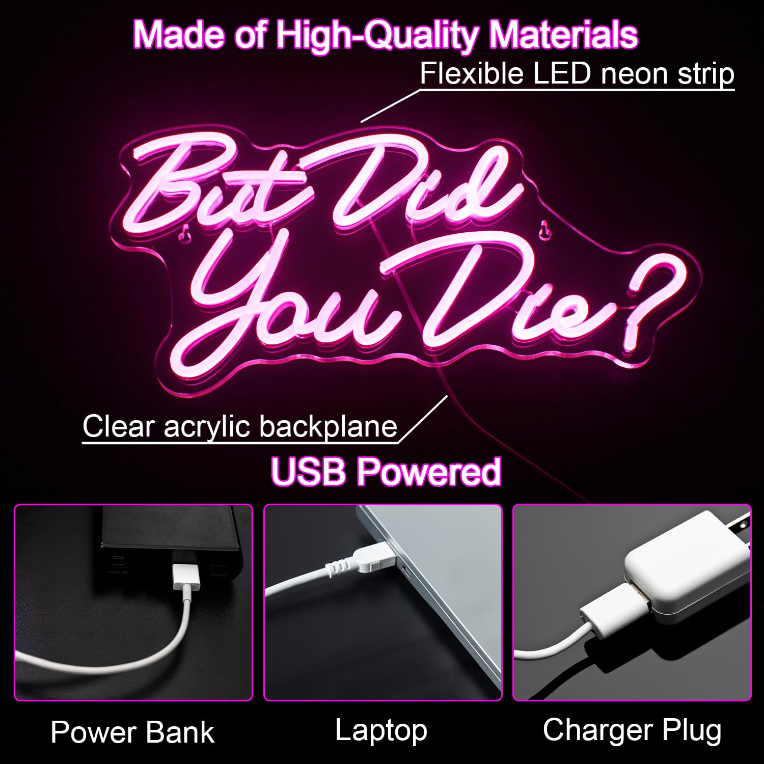 Horseneon Neon LED Sign - Pink Wall Decor, USB Powered Acrylic Light for Bedroom, Office, Gym, Living Room