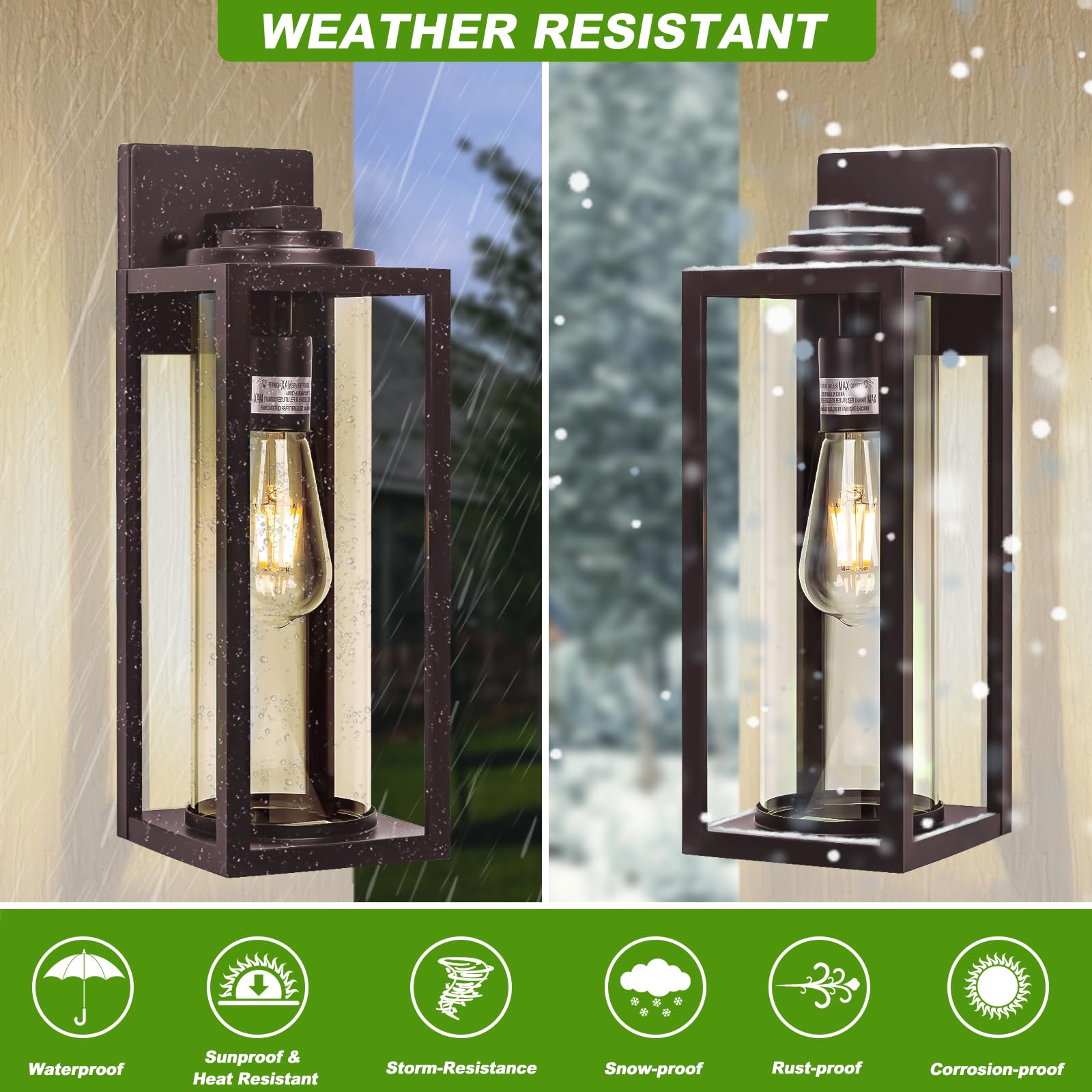 16Inch Large Outdoor Wall Lights 2 Packs - Oil Rubbed Bronze Exterior Light Fixture With Clear Glass Shade, Waterproof Porch Lig