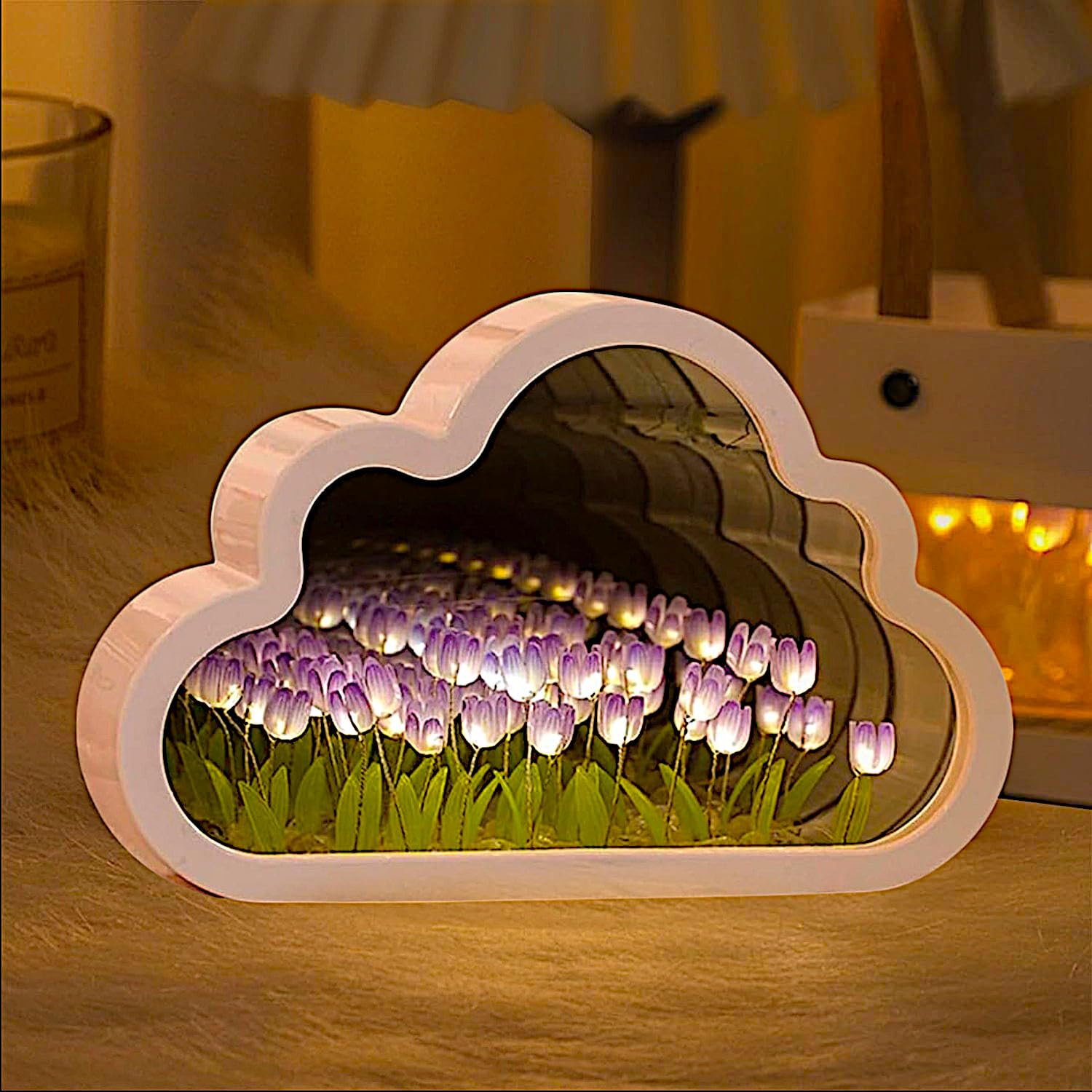 ALYMACK Handmade Tulip Lamp - Flower Night Light - Model AM2 - Size AA - Purple