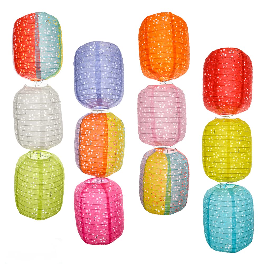 12Pcs Hollow Paper Lanterns Chinese Japanese Hanging Decorative Paper Lanterns For Birthday Halloween Wedding Baby Shower Home Decor Party Decoration (Oval-Shaped (Without Led, Tassel And Stick))
