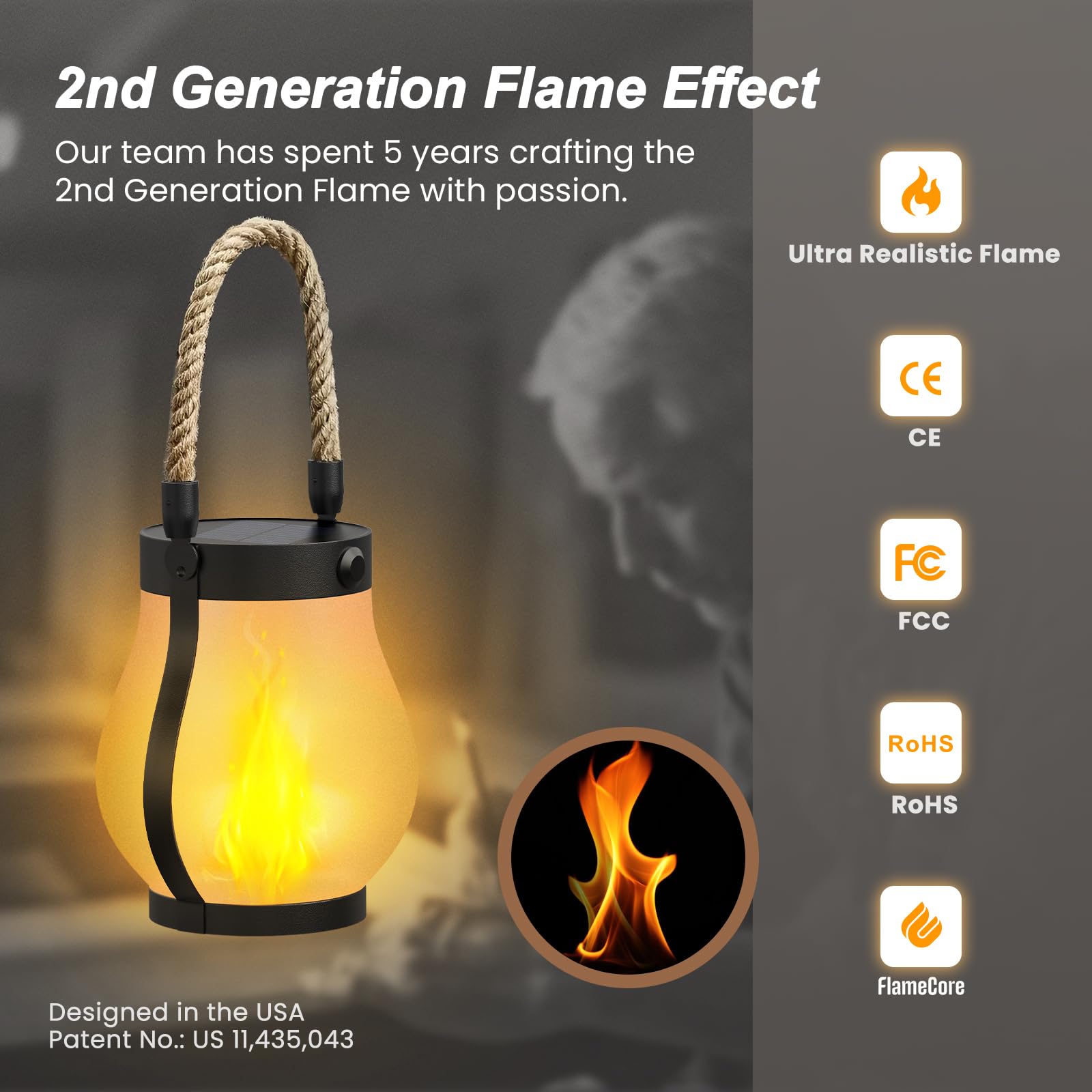 Hompavo Gen2 Solar Lanterns - Waterproof, Realistic Flickering Flame, Dual Charging, 2 Pack, Model HPSL-USAS1