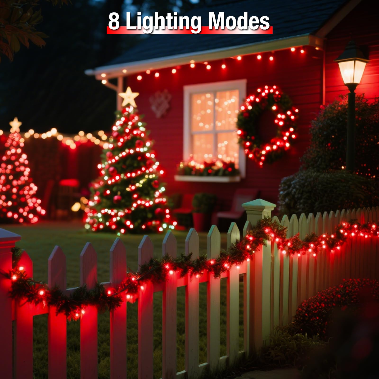 btfarm 2 Pack Solar String Lights - 160LED 66FT Waterproof Fairy Lights, Copper Wire, 8 Modes, Red for Outdoor Christmas Decor