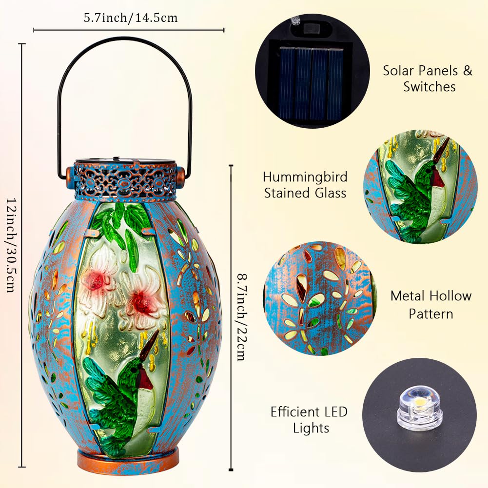 Vewogarden Hummingbird Solar Lantern Hanging Solar Lanterns Outdoor Waterproof Decorative Lantern Lights For Patio Porch Garden