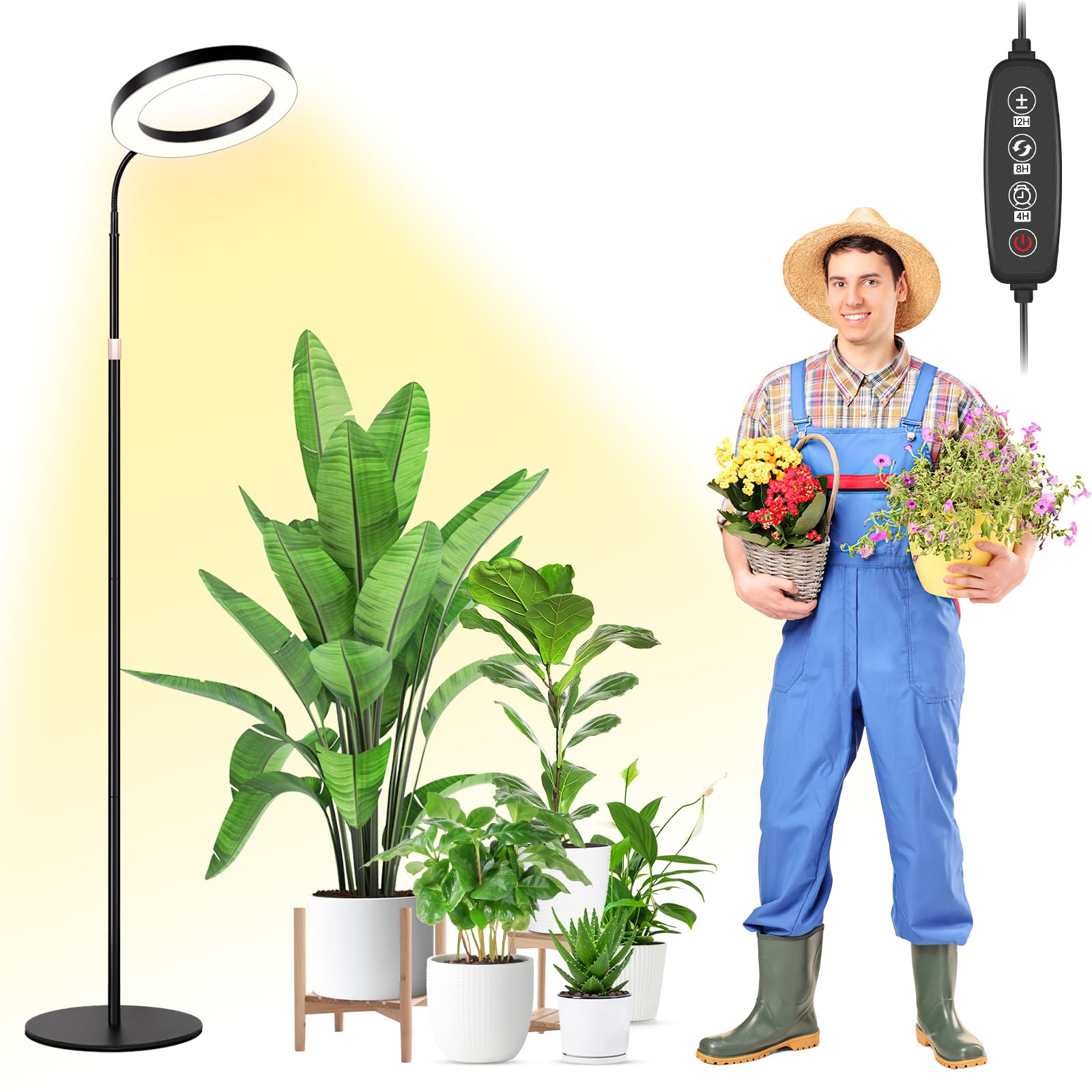 LBW Grow Light for Indoor Plants, Full Spectrum, 10.2in Diameter, Adjustable Height 47.2-63in, Black, Model A0208