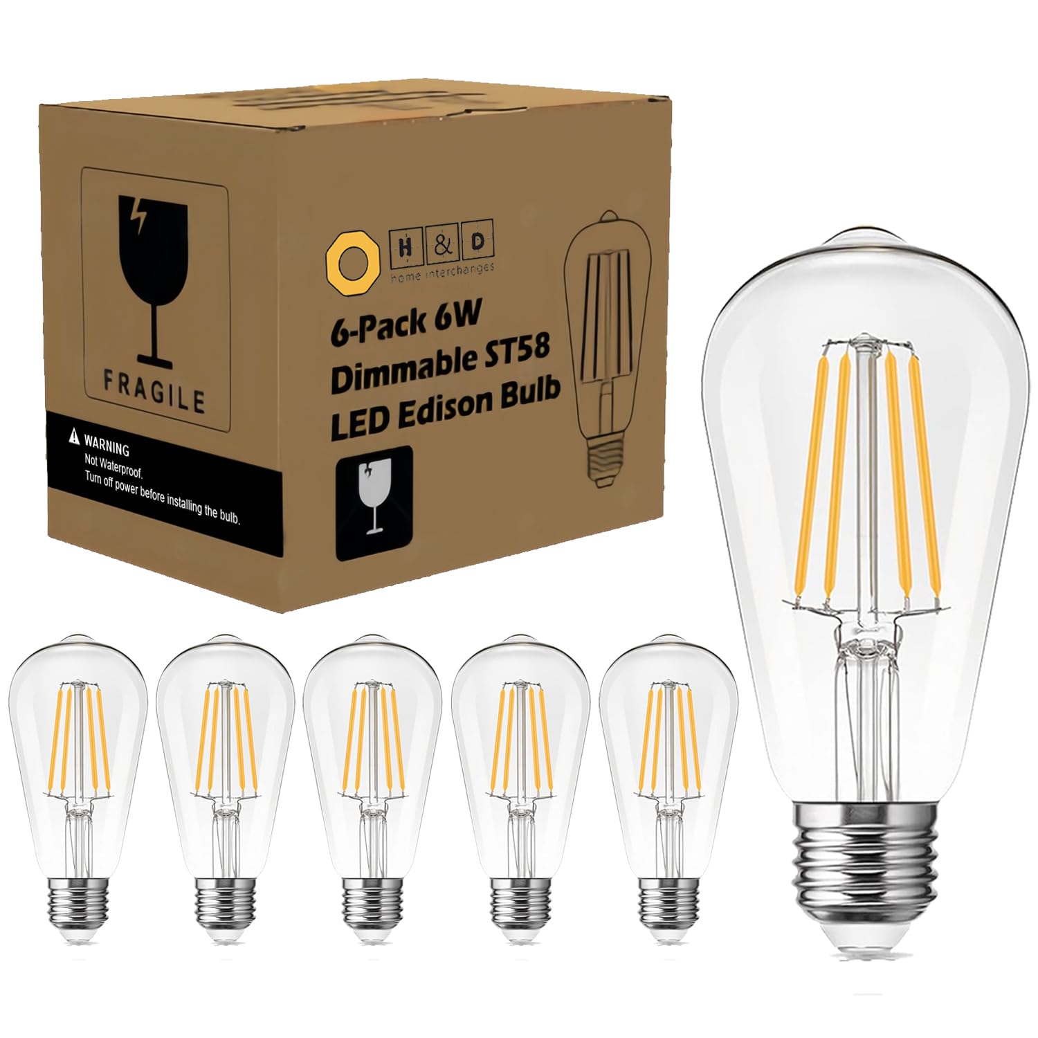Led Light Bulbs Edison Dimmable Bulbs Warm White 2700K Light Bulbs,E26 Base Energy Saving Equivalent 60W Incandescent Watt,Antiq