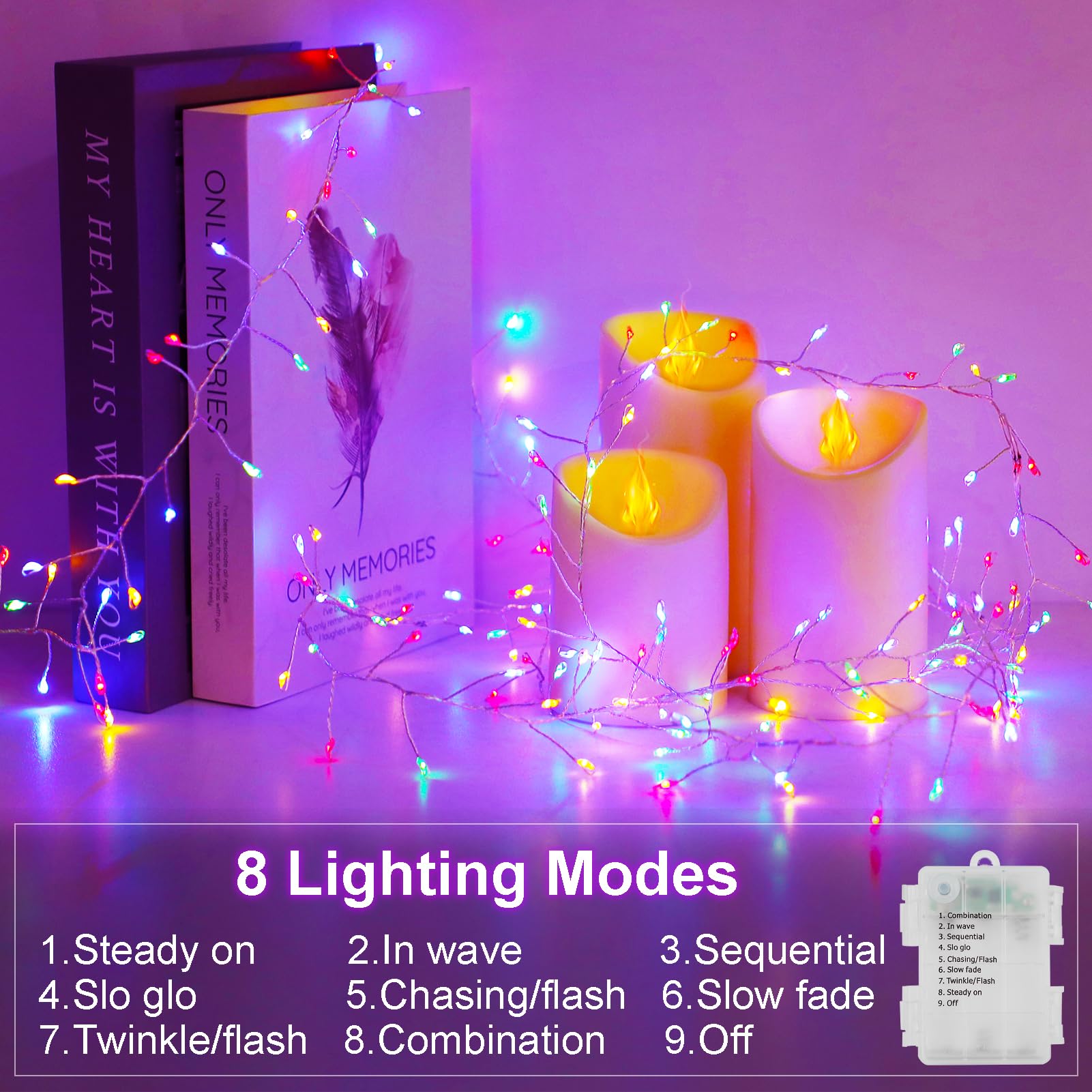 2 Pack Cluster Fairy Lights Battery Operated, Total 20Ft 400Led Christmas String Lights With Timer 8 Modes Twinkle Firecracker F