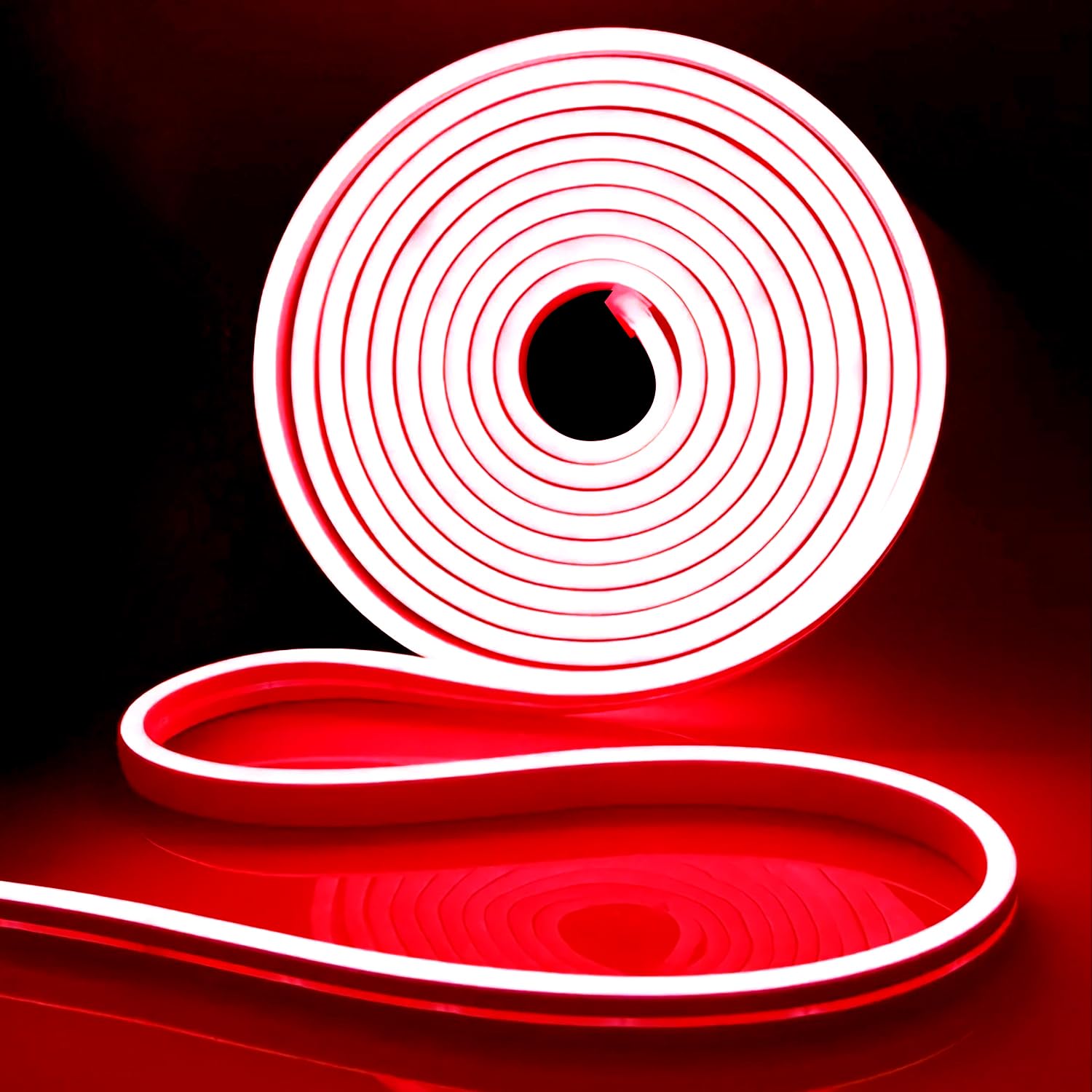 iNextStation 12V LED Strip Lights, 16.4FT Waterproof Flexible Neon Rope Light, Red, Dimmable & Cuttable for Cabinet, Wall, Bedroom