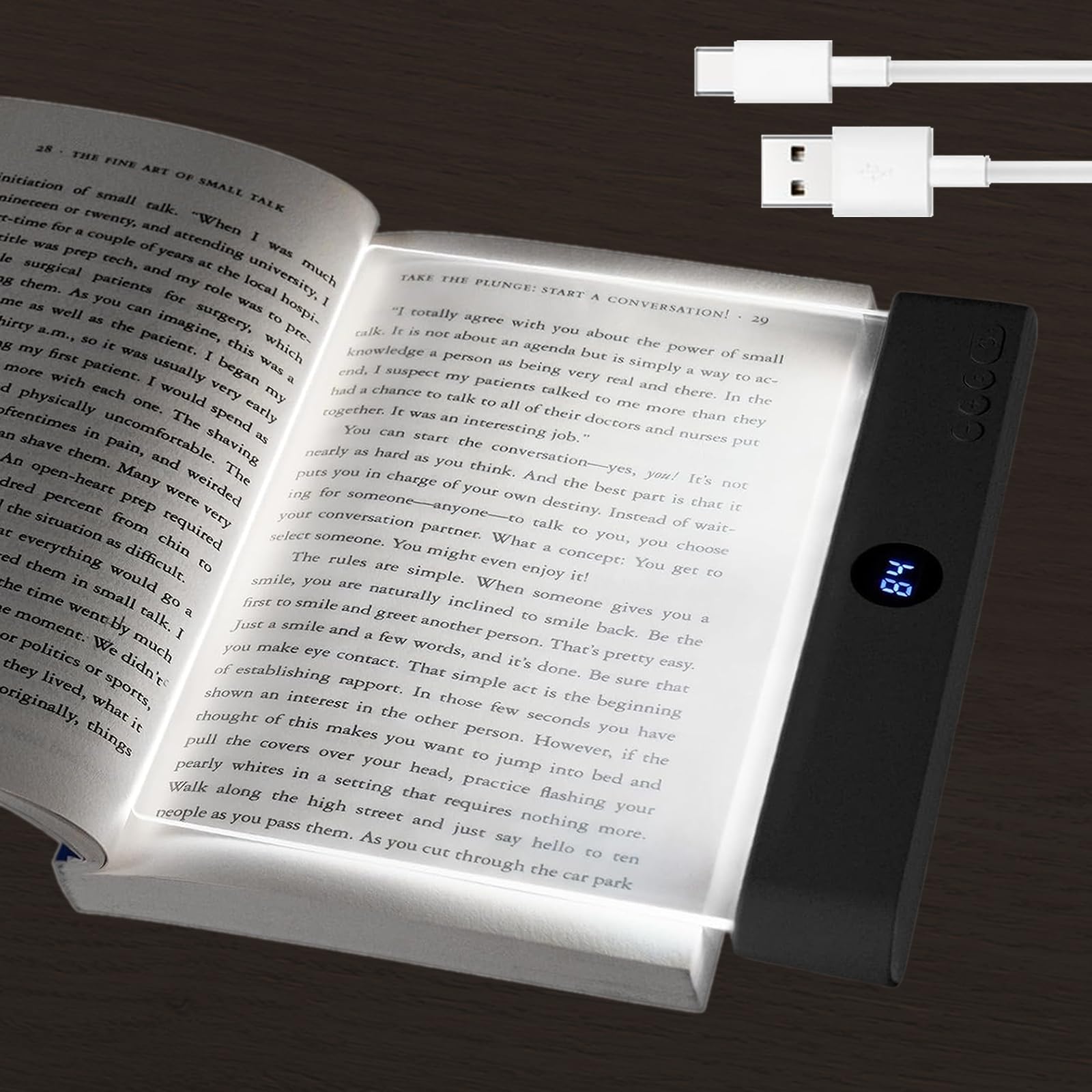 Book Light  Rechargeable Reading Lights for Books in Bed - Eye Caring 3 Color Temperatures  Stepless Dimming Brightness  Timer  Long Lasting  Portable Flat Book Light for Book Lovers (Black)