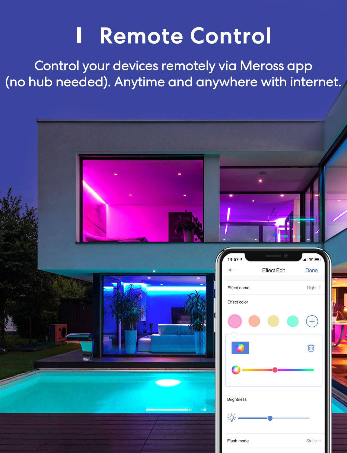 Meross Smart Led Strip Lights, 32.8Ft Wifi Rgb Strip, Works With Apple Homekit, Siri, Alexa&Google And Smartthings, App Control,