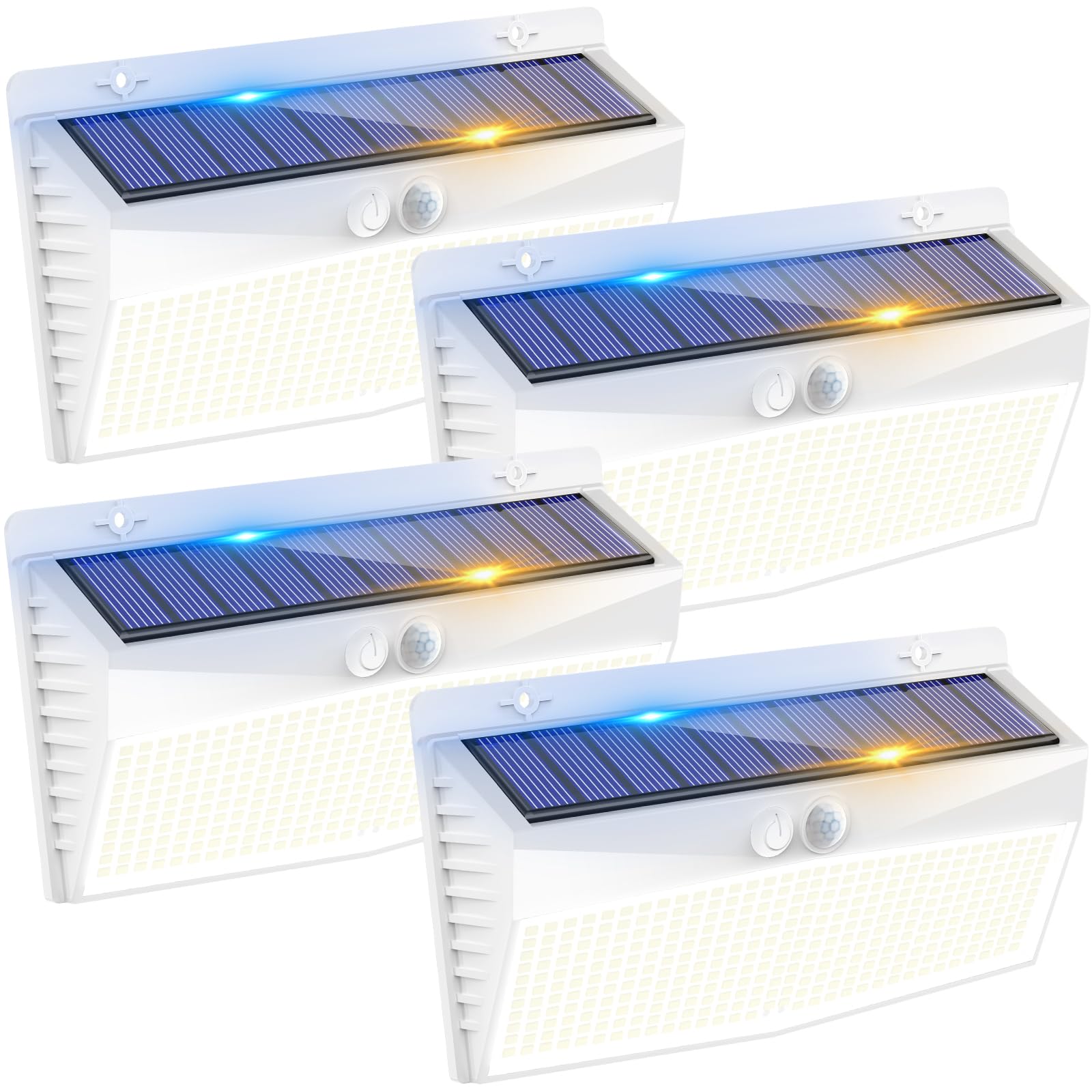 Peasur 4 Pack Solar LED Motion Sensor Lights, Waterproof, 3 Lighting Modes, White