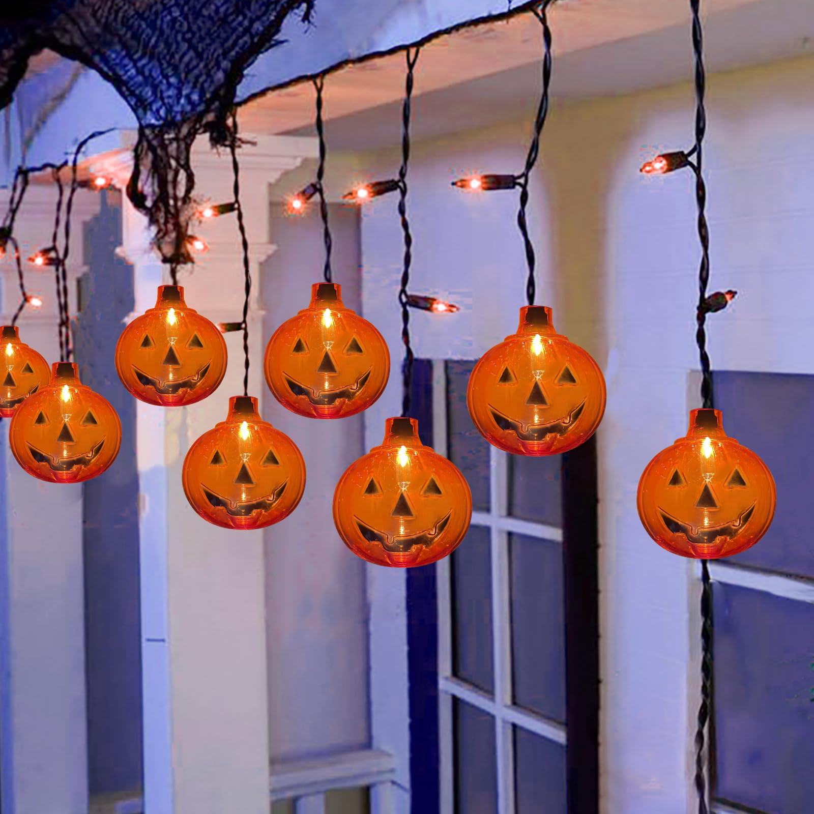 GOOTHY Halloween Pumpkin Icicle Lights, 7Ft String Lights with 10 Pumpkin & 15 Mini Orange Bulbs, Plastic, Indoor Outdoor Decor