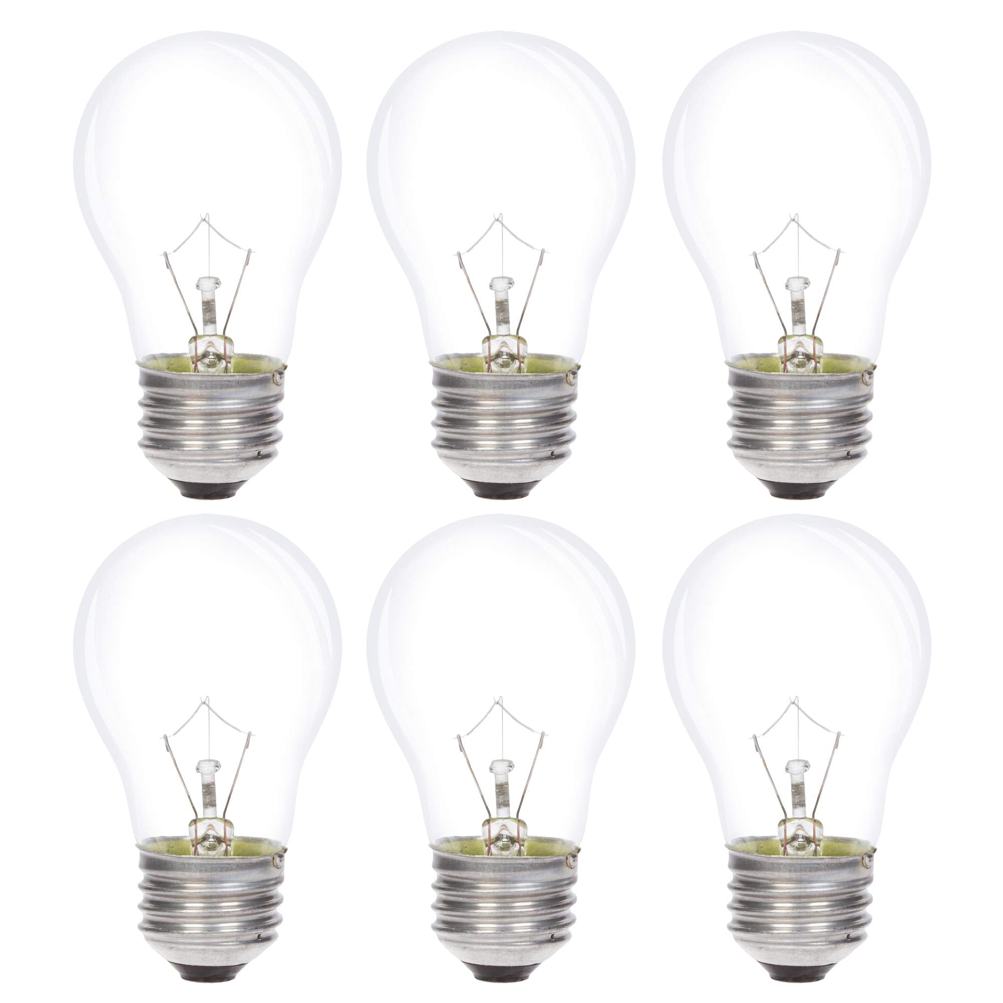 Simba Lighting A15 40W Incandescent Light Bulb, 6 Pack, Dimmable, 2700K Warm White, Clear Glass, E26 Base, for Refrigerators and O