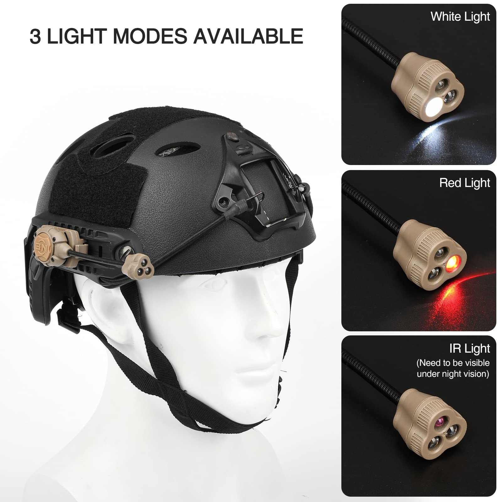 rdzzwxw Tactical Helmet Light with White Red IR LED Task Lamp, Military Helmet Accessories Mount for Mich Fast Helmet Molle Syst