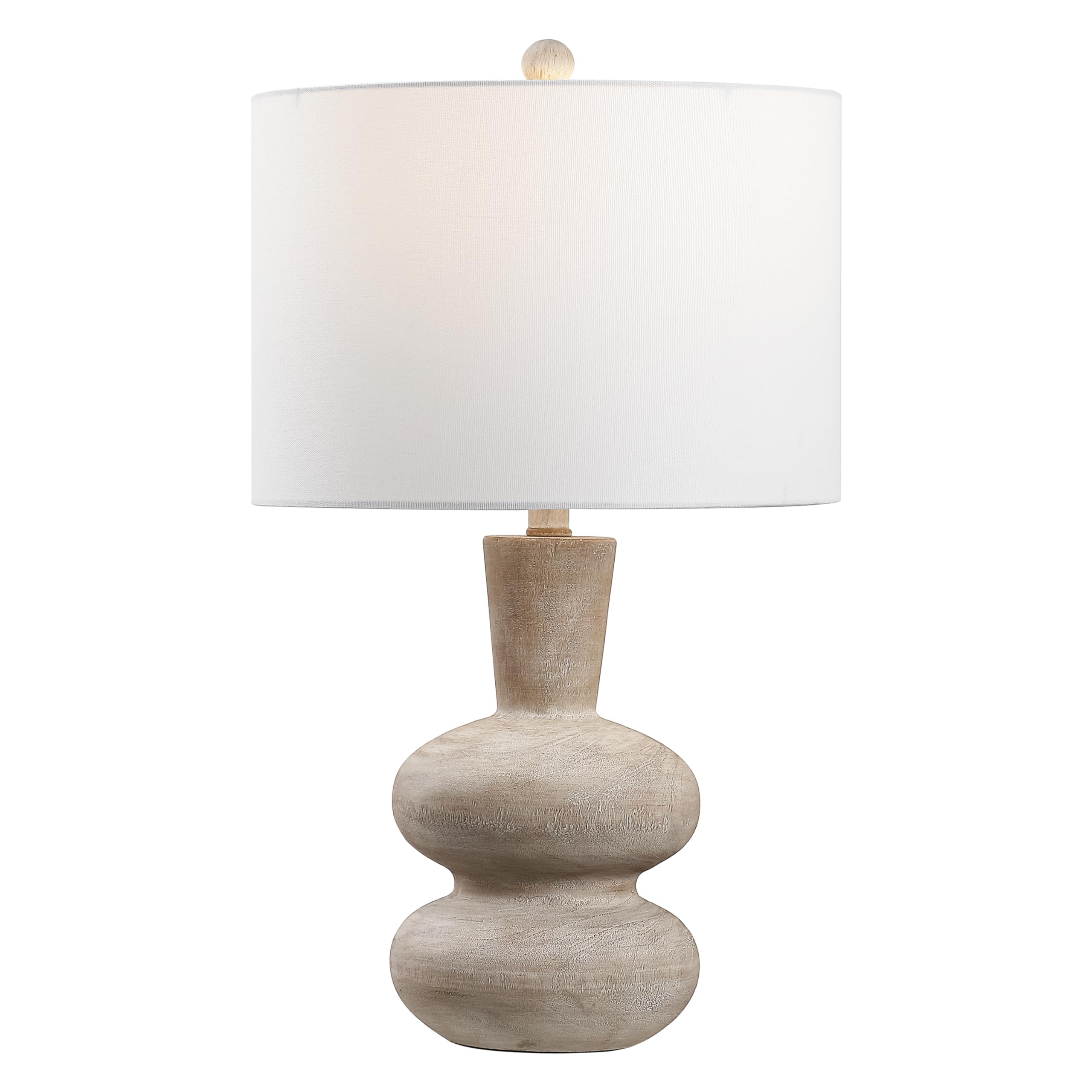JONATHAN Y 24 Antique Brown Modern Minimalist Sculptural Oak-Grain Resin LED Table Lamp for Living Room Bedroom, White Linen Dru