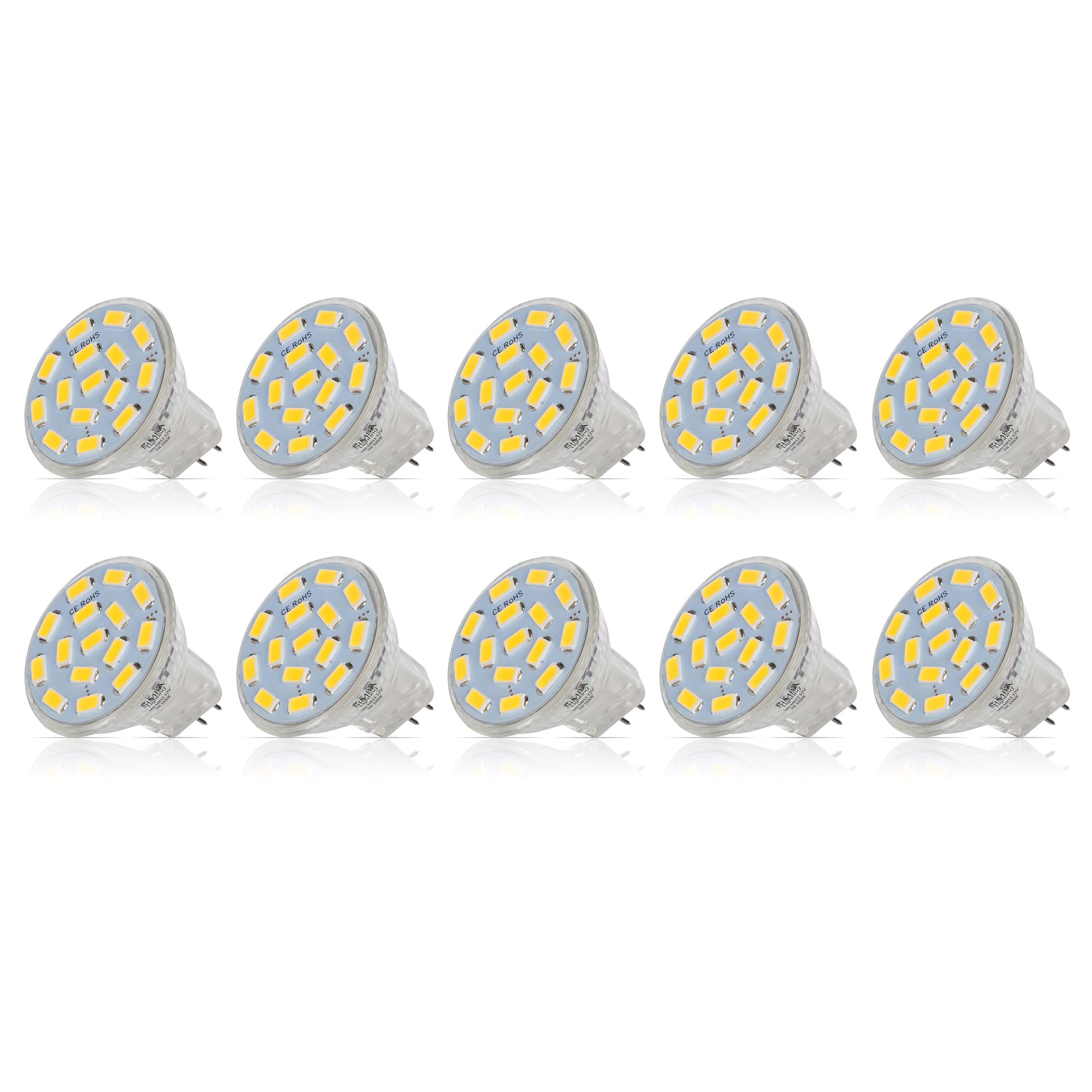 Simba Lighting LED MR11 Flood Light Bulbs, GU4 Bi-Pin Base, 12V 3W, 240lm, 10 Pack, 5000K Daylight