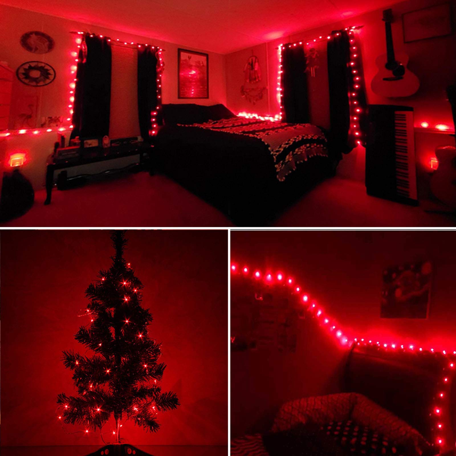RUICHEN USB Fairy String Lights - 66 Ft, 200 LED, Red, Copper Wire & ABS, On/Off Switch, Model UY-20M200L